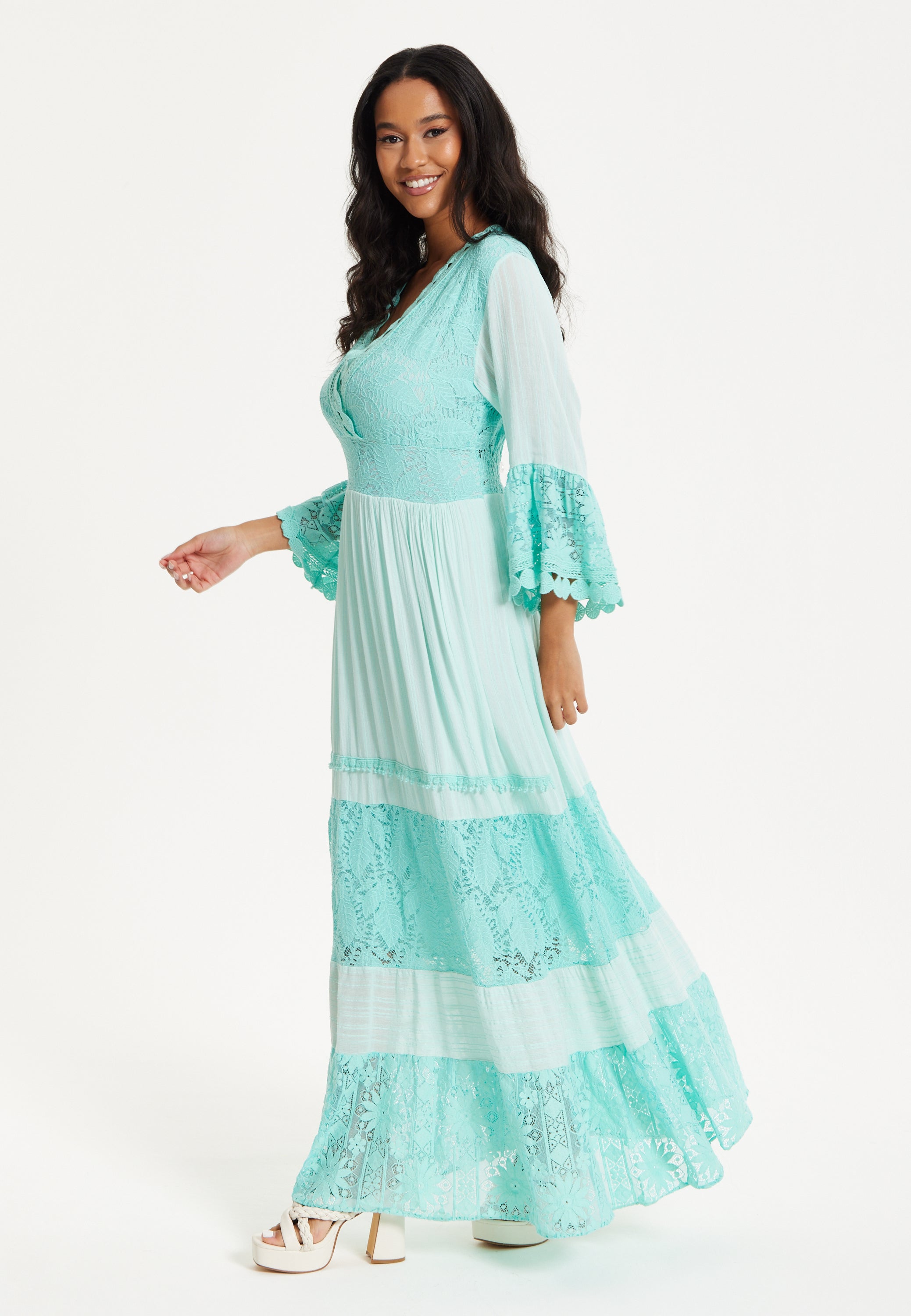 Aqua Lace Tiered Maxi Dress Liquorish Online Aqua Lace Tiered Maxi Dress Liquorish Online