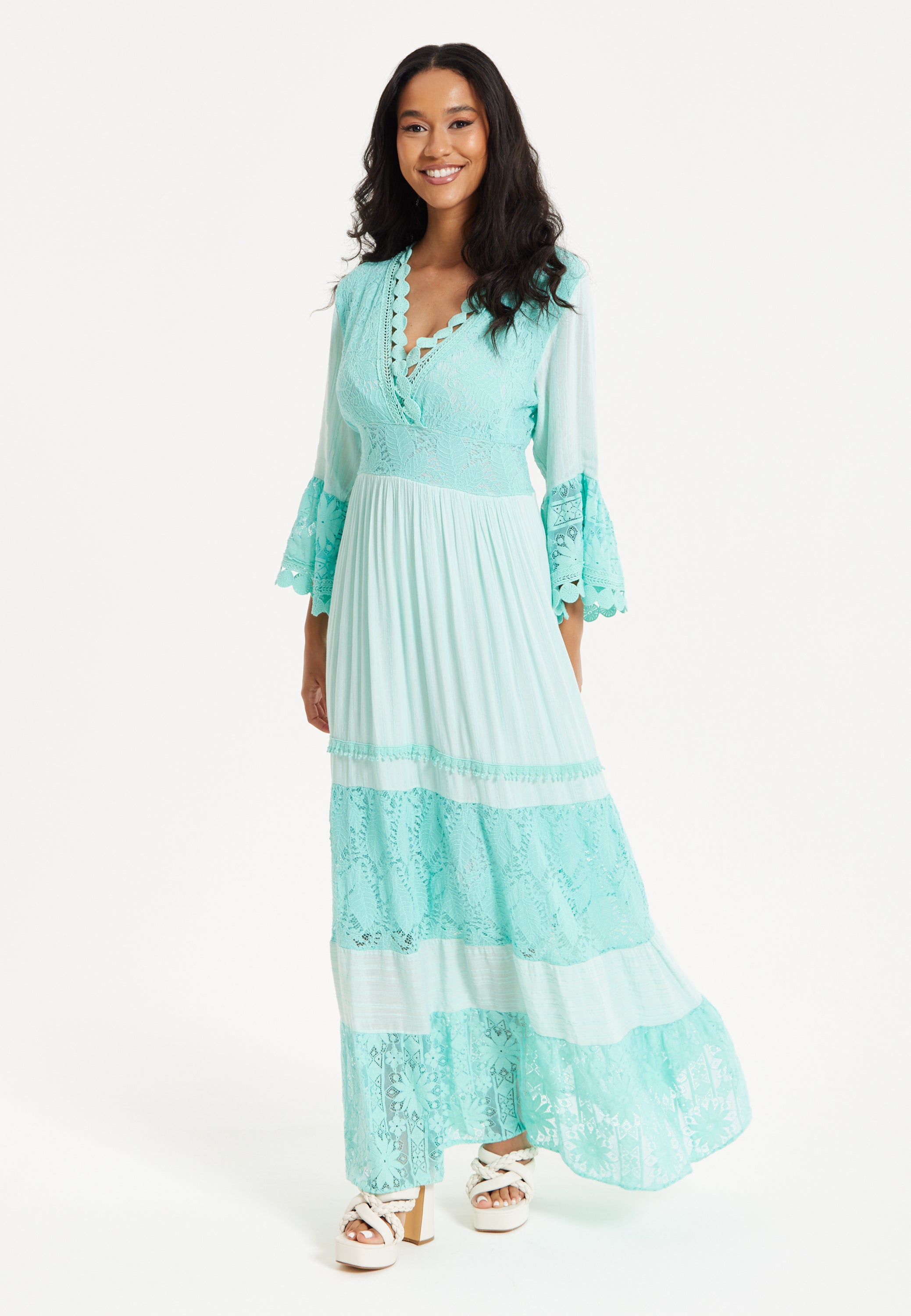 aqua lace tiered dress 21Six OCTAVIA LACE DRESS IN AQUA