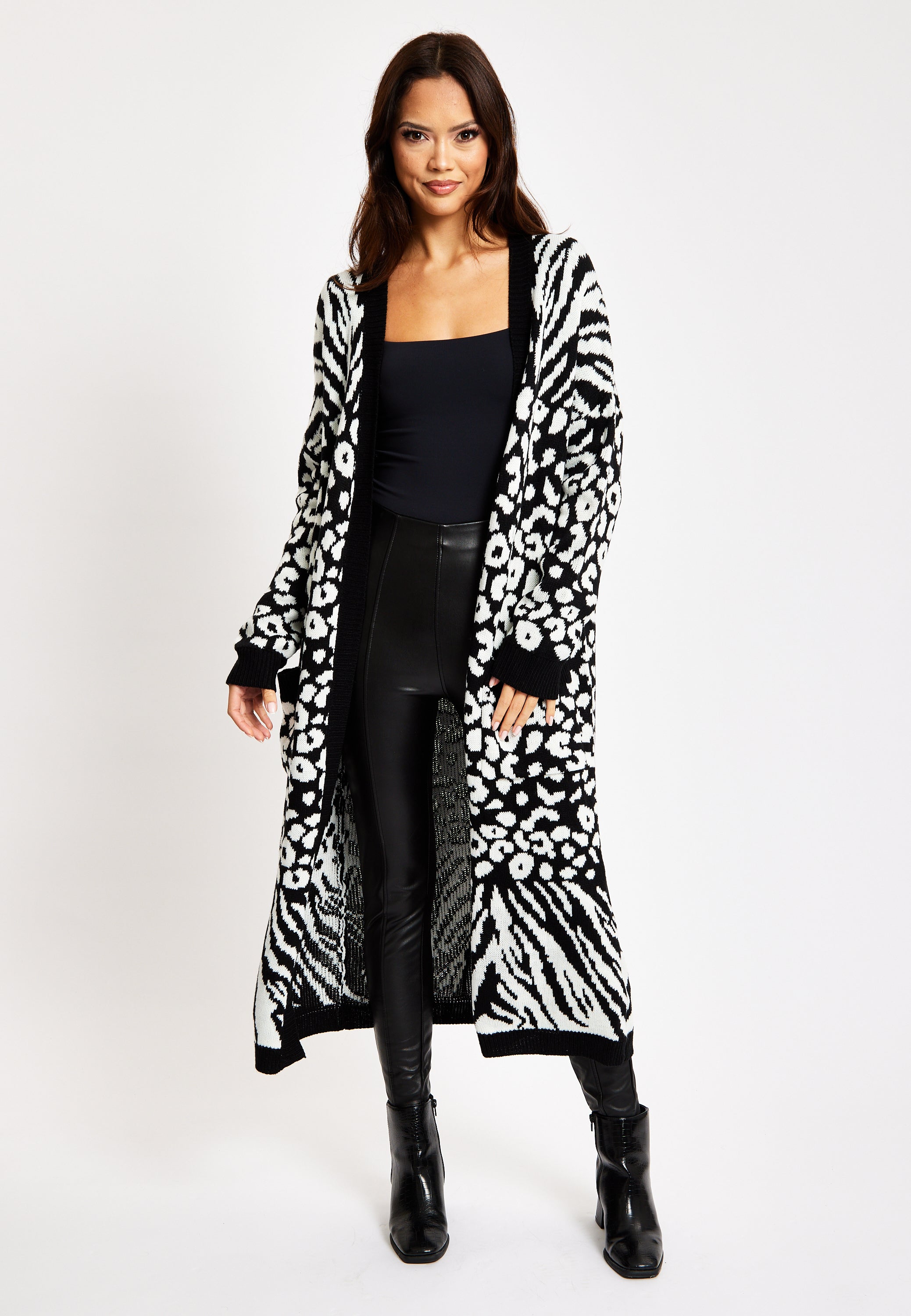 Shops Longline cardigan in black abstract animal