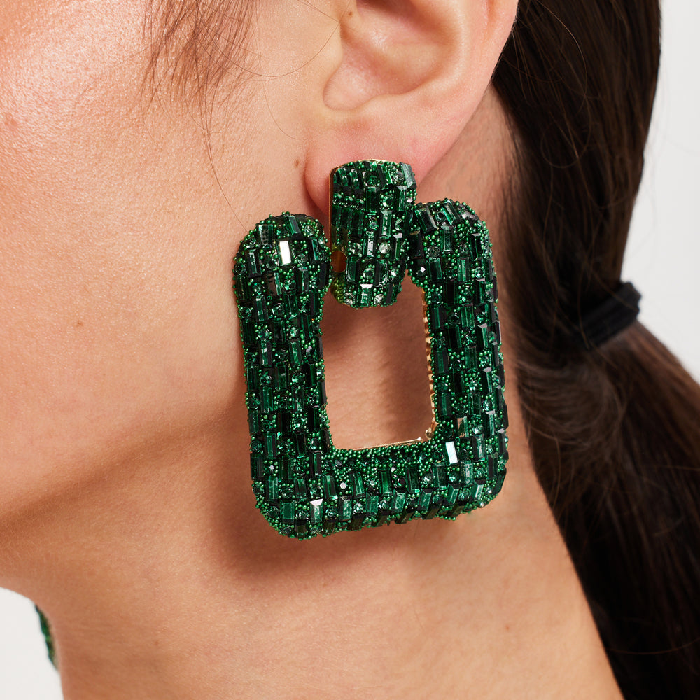 
                  
                    Liquorish Rhinestone Rectangle Statement  Earrings In Green
                  
                