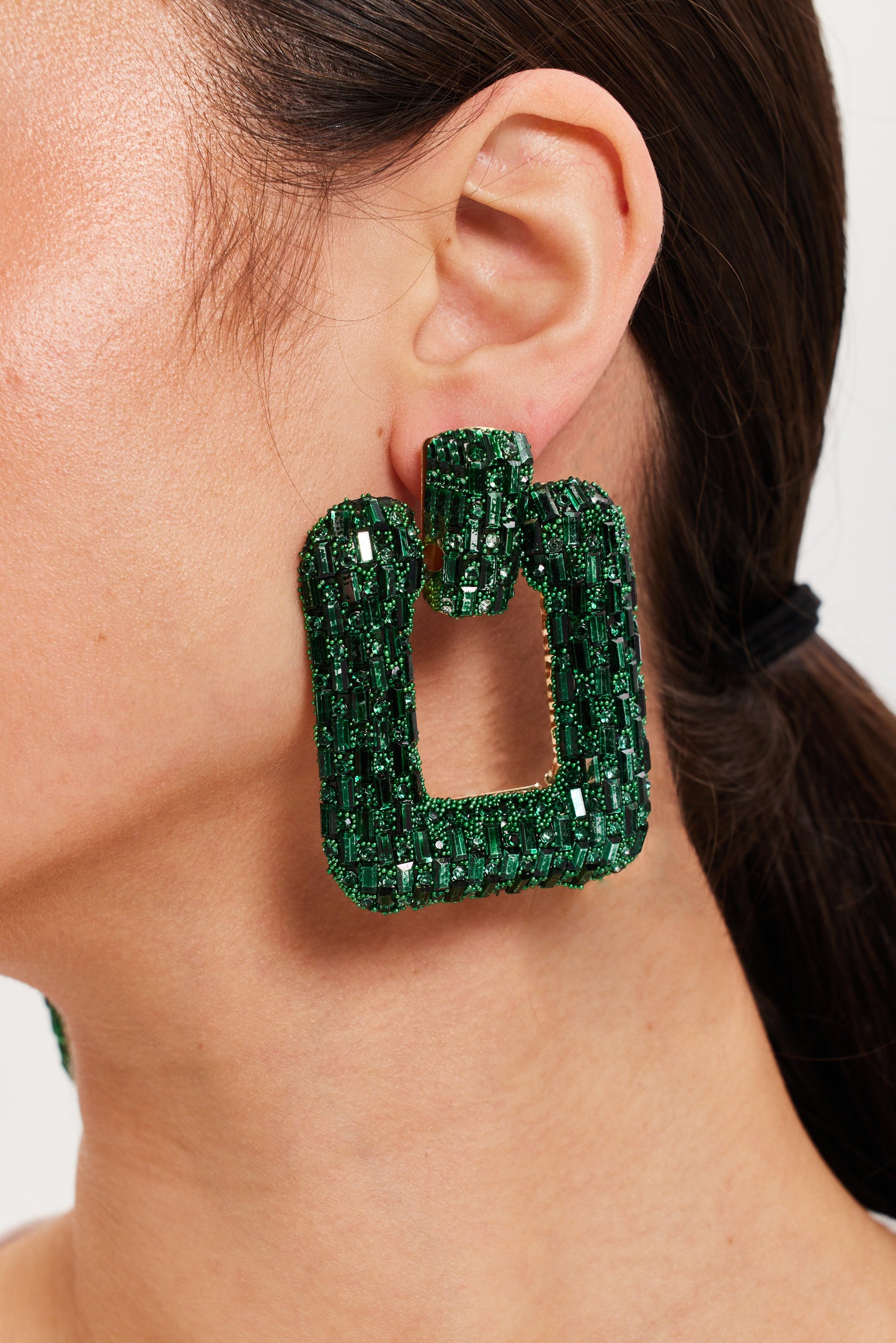 
                  
                    Liquorish Rhinestone Rectangle Statement  Earrings In Green
                  
                