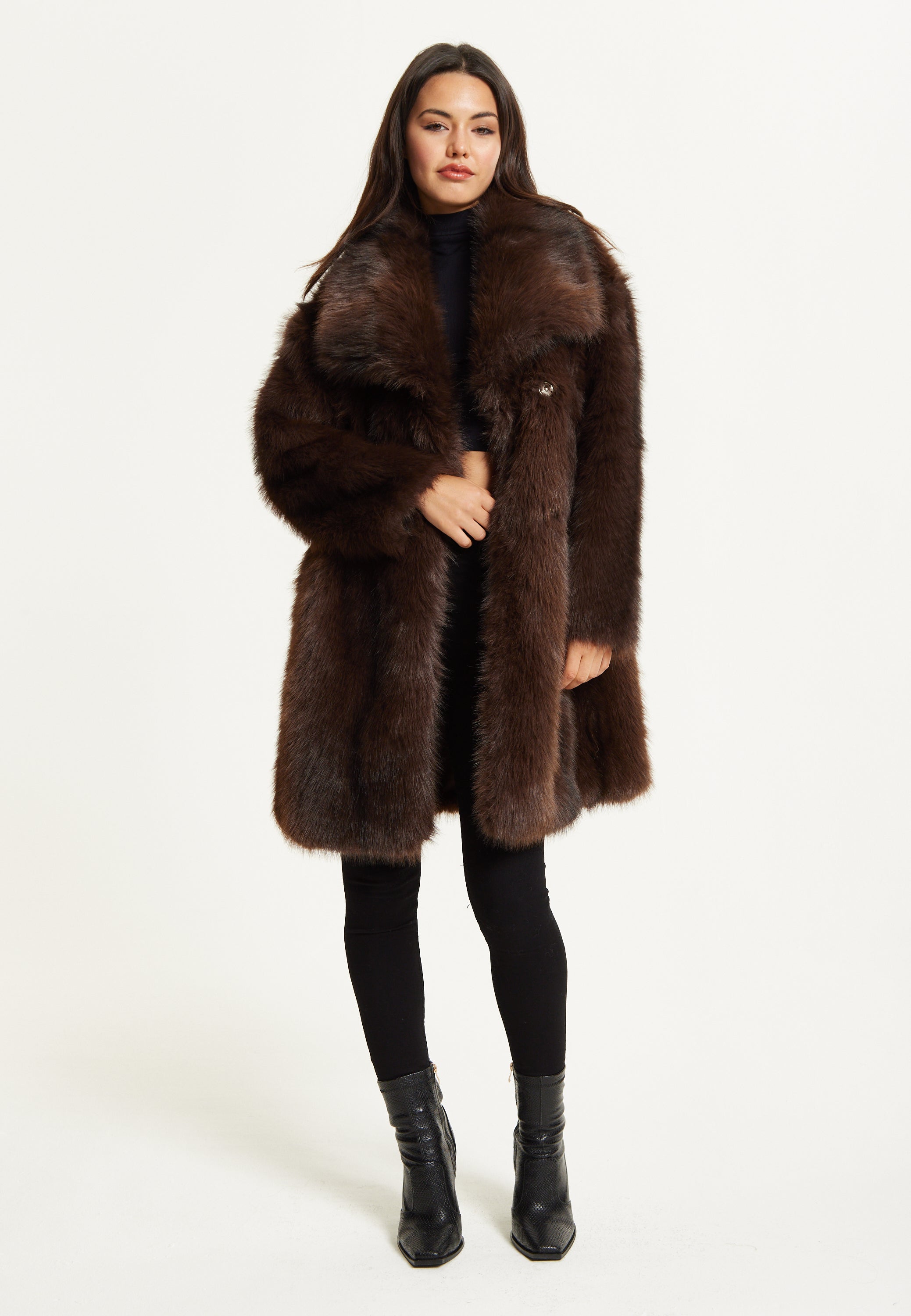 Chocolate Brown Faux Fur Midi Coat – Liquorish Online