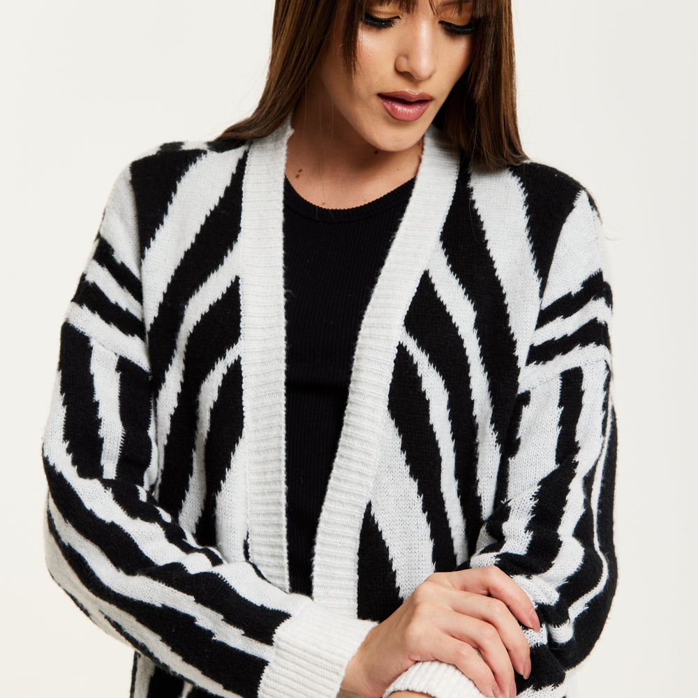 
                  
                    Liquorish Longline Cardigan In Black And White Zebra Pattern
                  
                