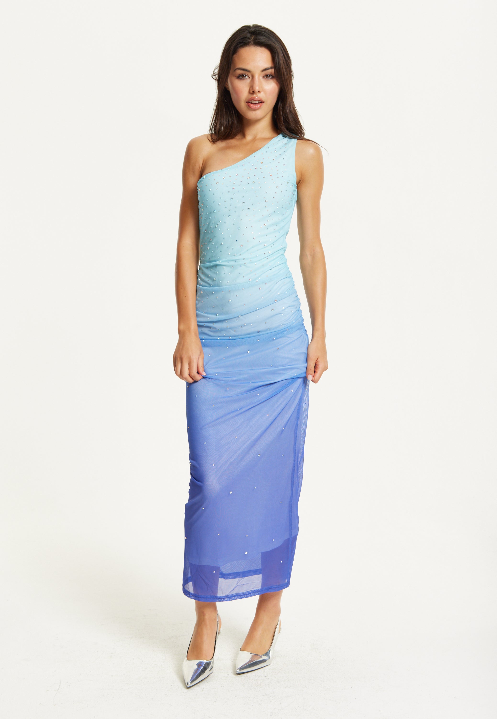 Ombre Blue One Shoulder Maxi Dress Liquorish Online Ombre Blue One Shoulder Maxi Dress Liquorish Online