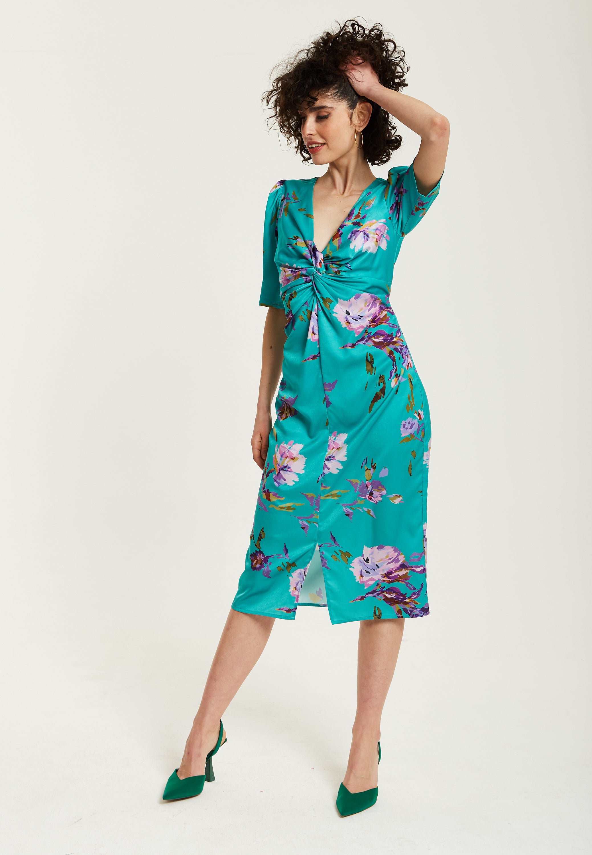 liquorish a line lace detail midi dress in floral print Mint Floral Print Lace Trim Corset Style Midi Dress