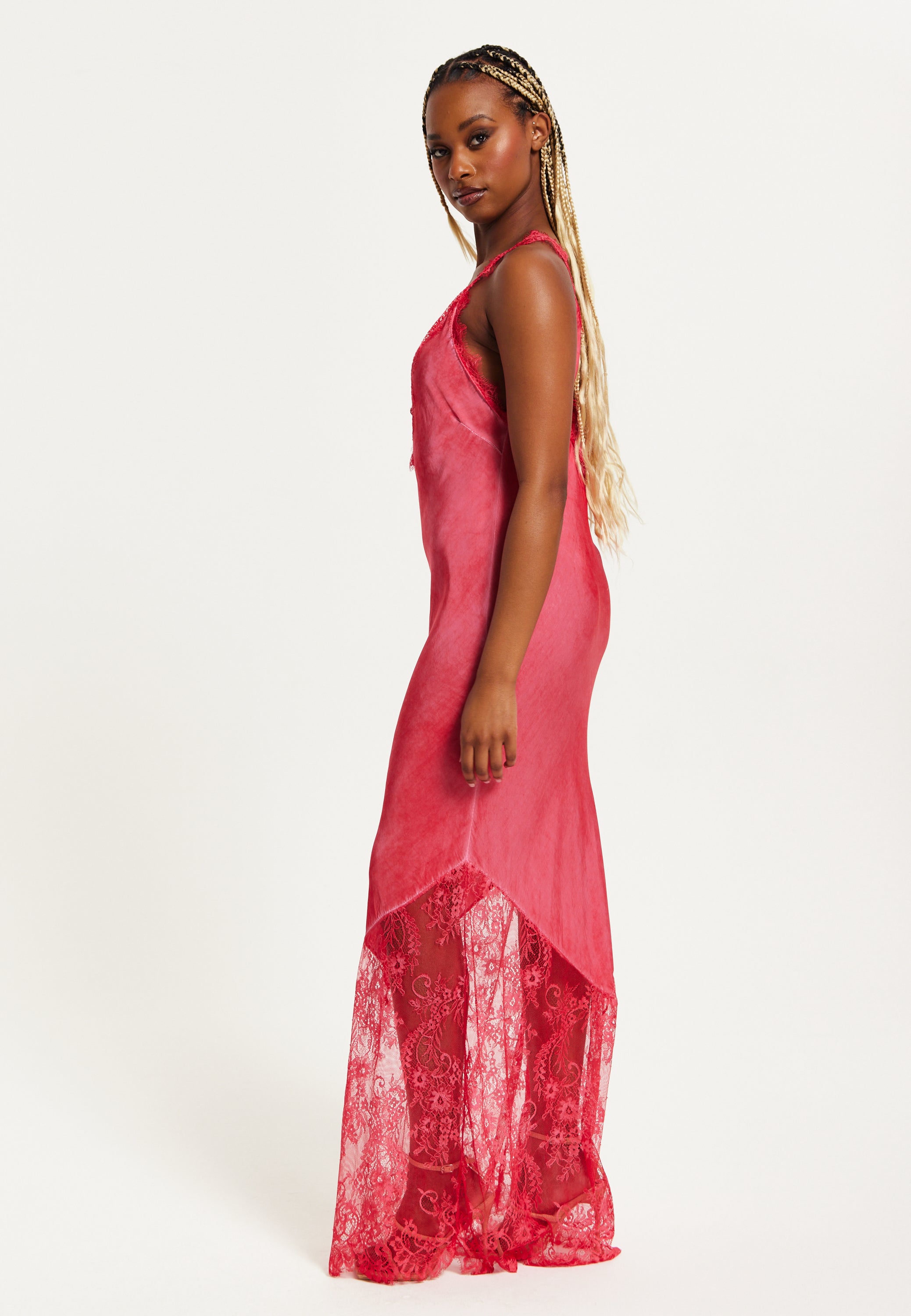 Women's Maxi Dress with Lace Detail and Deep V-Neck in Red, Regular to Liquorish Online Women's Maxi Dress with Lace Detail and Deep V-Neck in Red, Regular to Liquorish Online