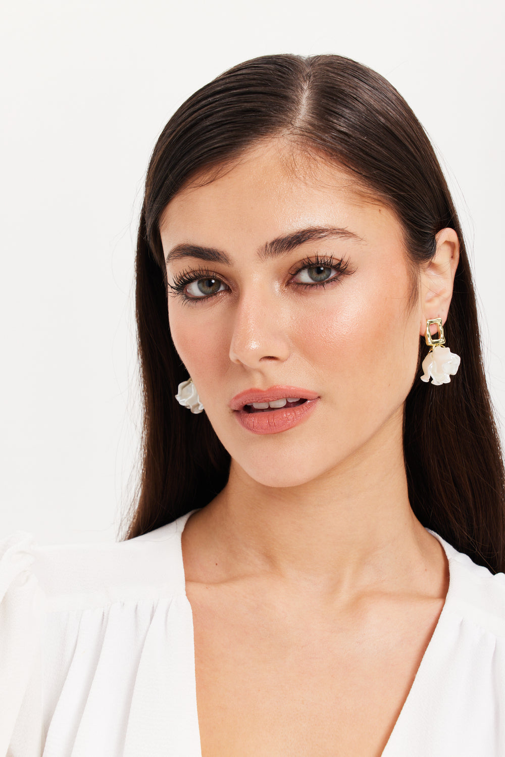 Liquorish White Shell Flower Petal  Drop Style Earrings