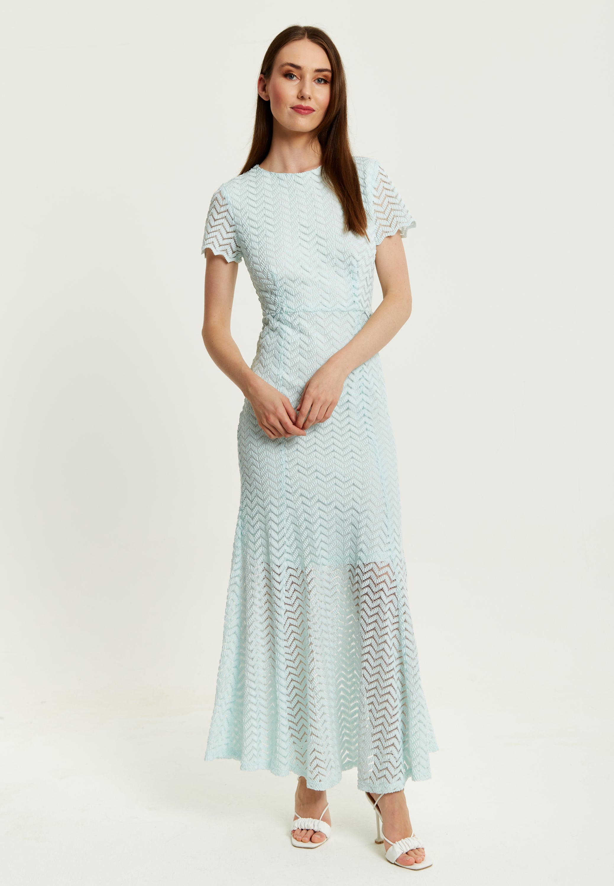 Lace maxi dress with sales open back and frayed hem