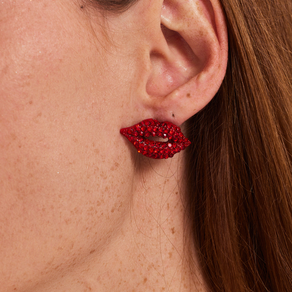 
                  
                    Liquorish Pair Of Lips Stud Earrings With Rhinestone Embellishment In Red
                  
                