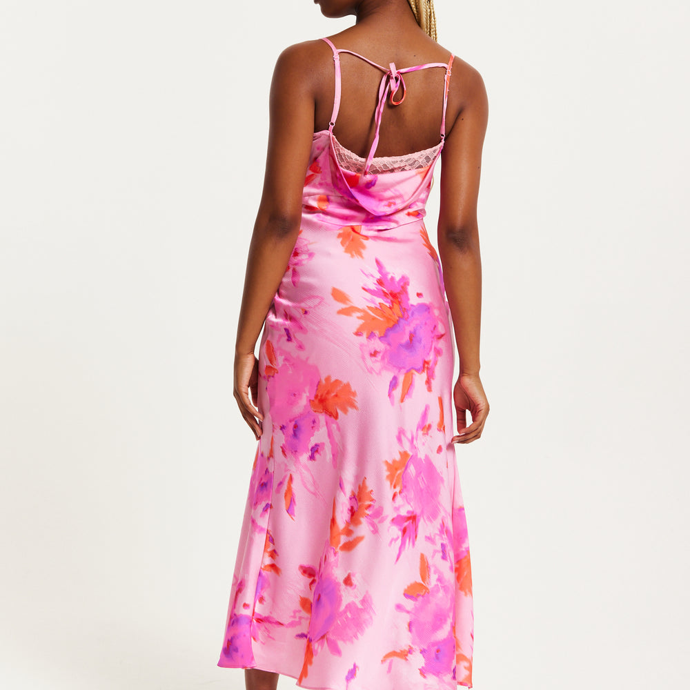 
                  
                    Liquorish Cowl Neck Maxi Floral Print Dress in Pink
                  
                