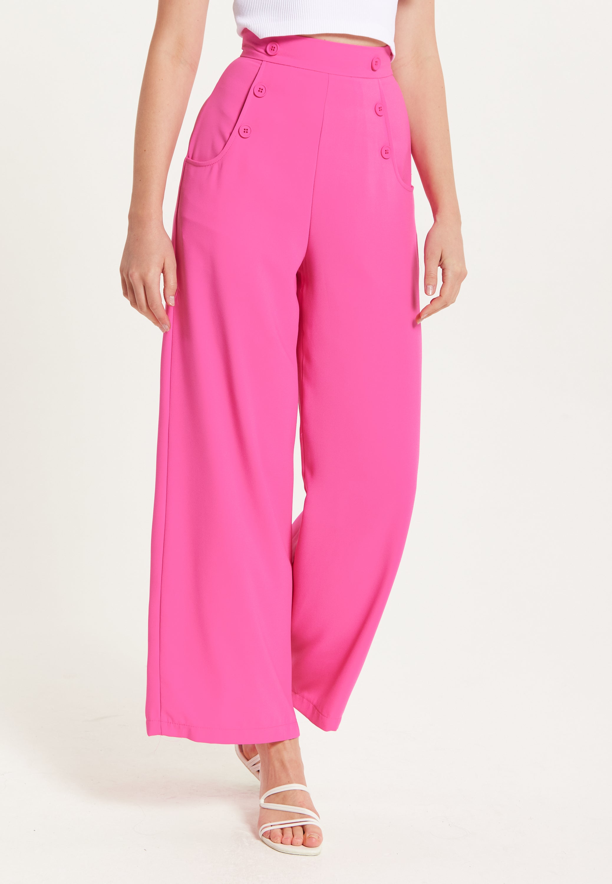 Pink high waisted wide leg trousers best sale