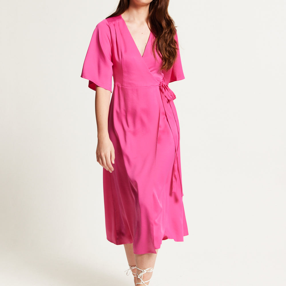 
                  
                    Liquorish Pink Midi Wrap Dress With Kimono Sleeves
                  
                
