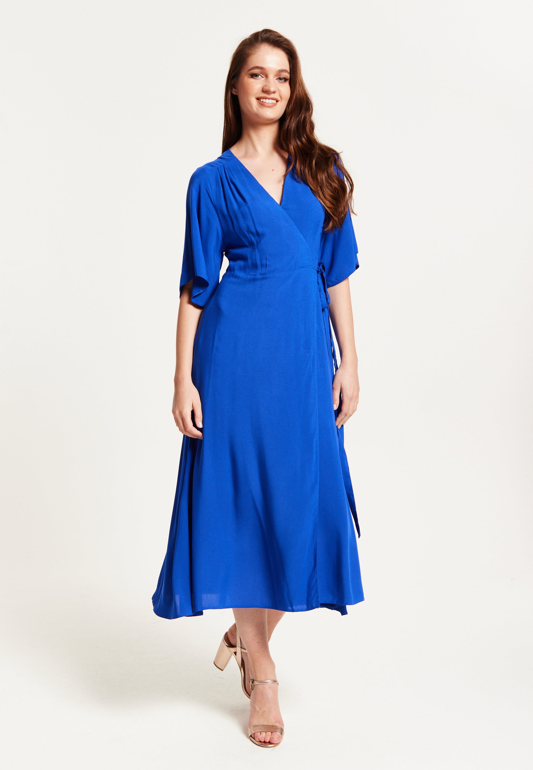 Women's Midi Wrap Dress in Royal Blue with Kimono Sleeves and Matching – Liquorish Online Women's Midi Wrap Dress in Royal Blue with Kimono Sleeves and Matching – Liquorish Online