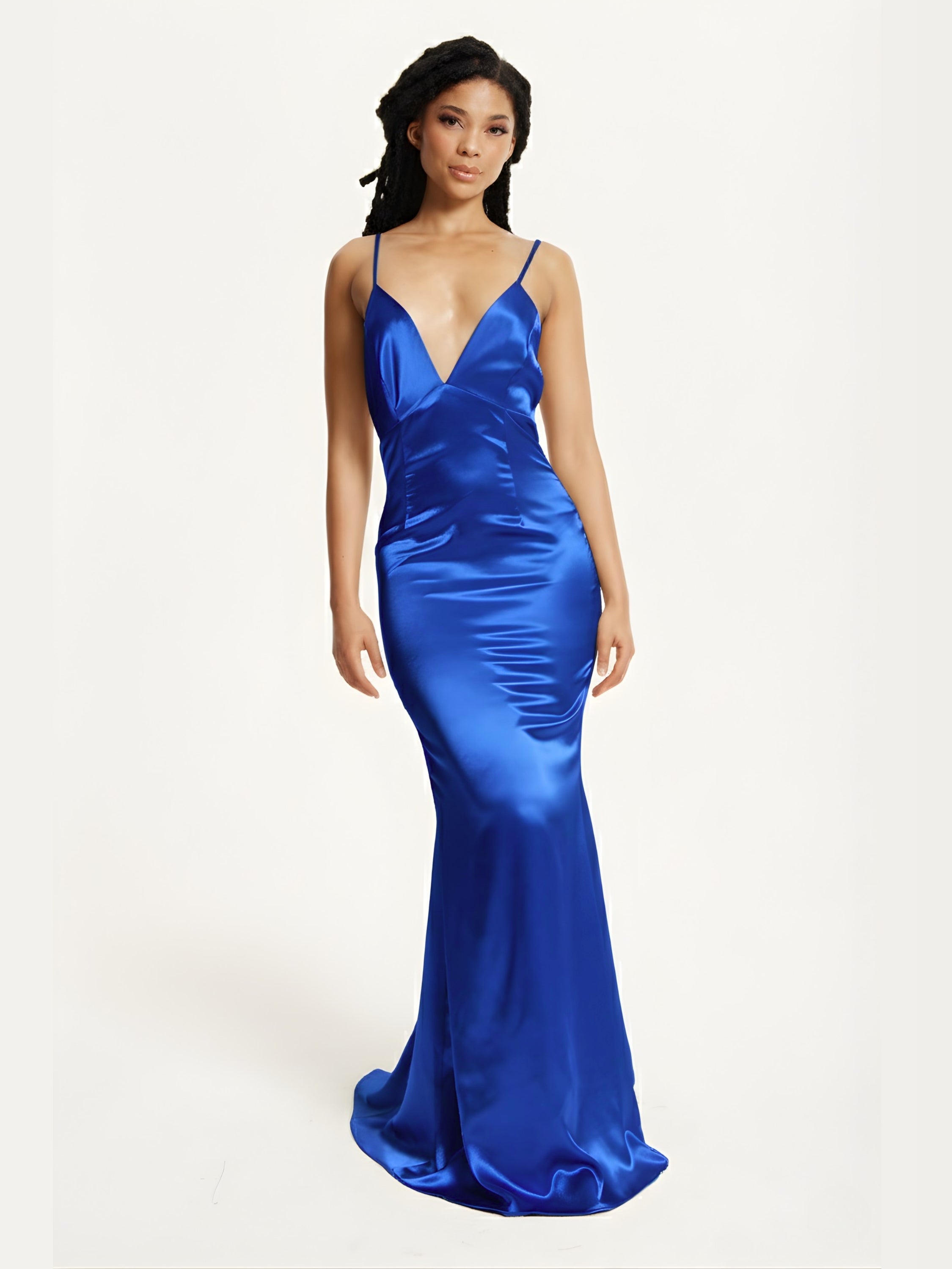 Blue Satin Plunge Maxi Dress – Liquorish Online