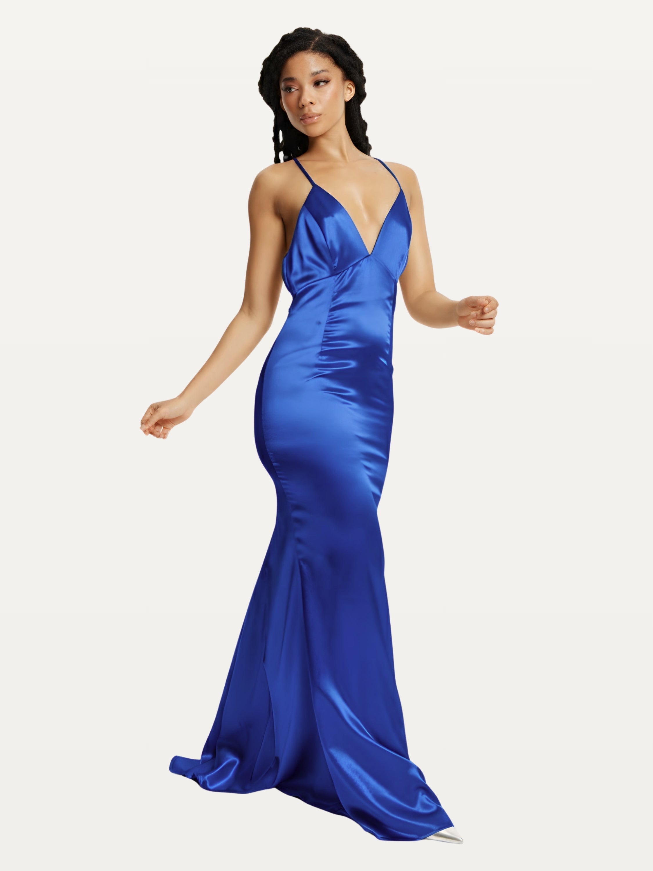 Blue Satin Plunge Maxi Dress – Liquorish Online