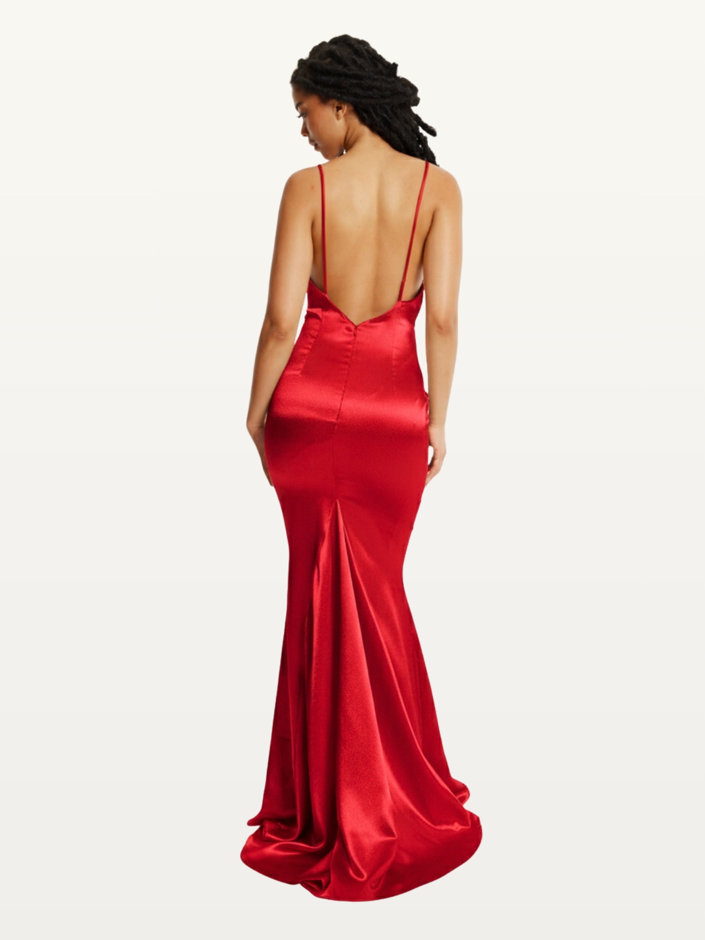 red silk plunge dress Esme Plunge Satin Maxi Dress / Red | MESHKI