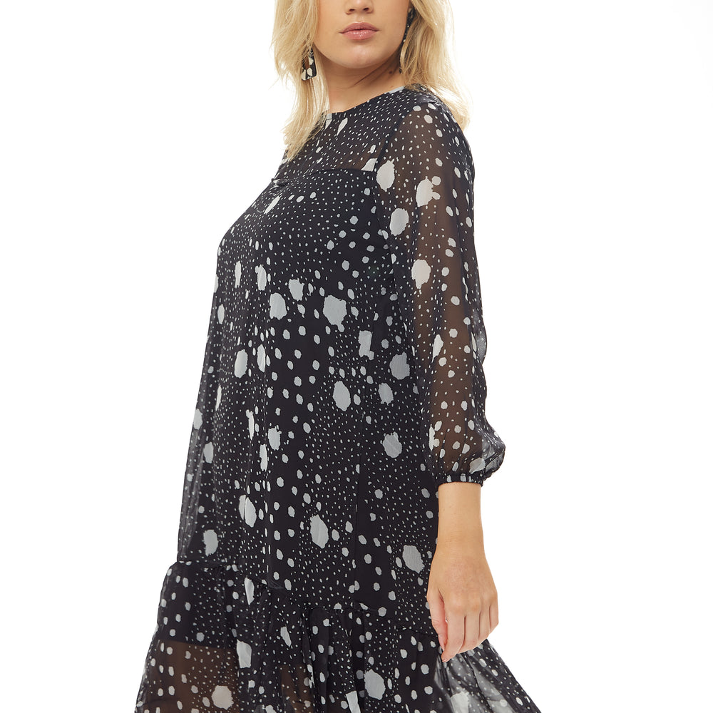 
                  
                    Liquorish Multi Sized Polka Dot Print Chiffon Dress in Black
                  
                