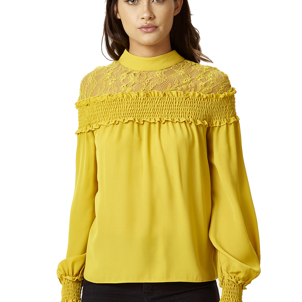 
                  
                    Divine Grace Mustard Top with Lace Details
                  
                