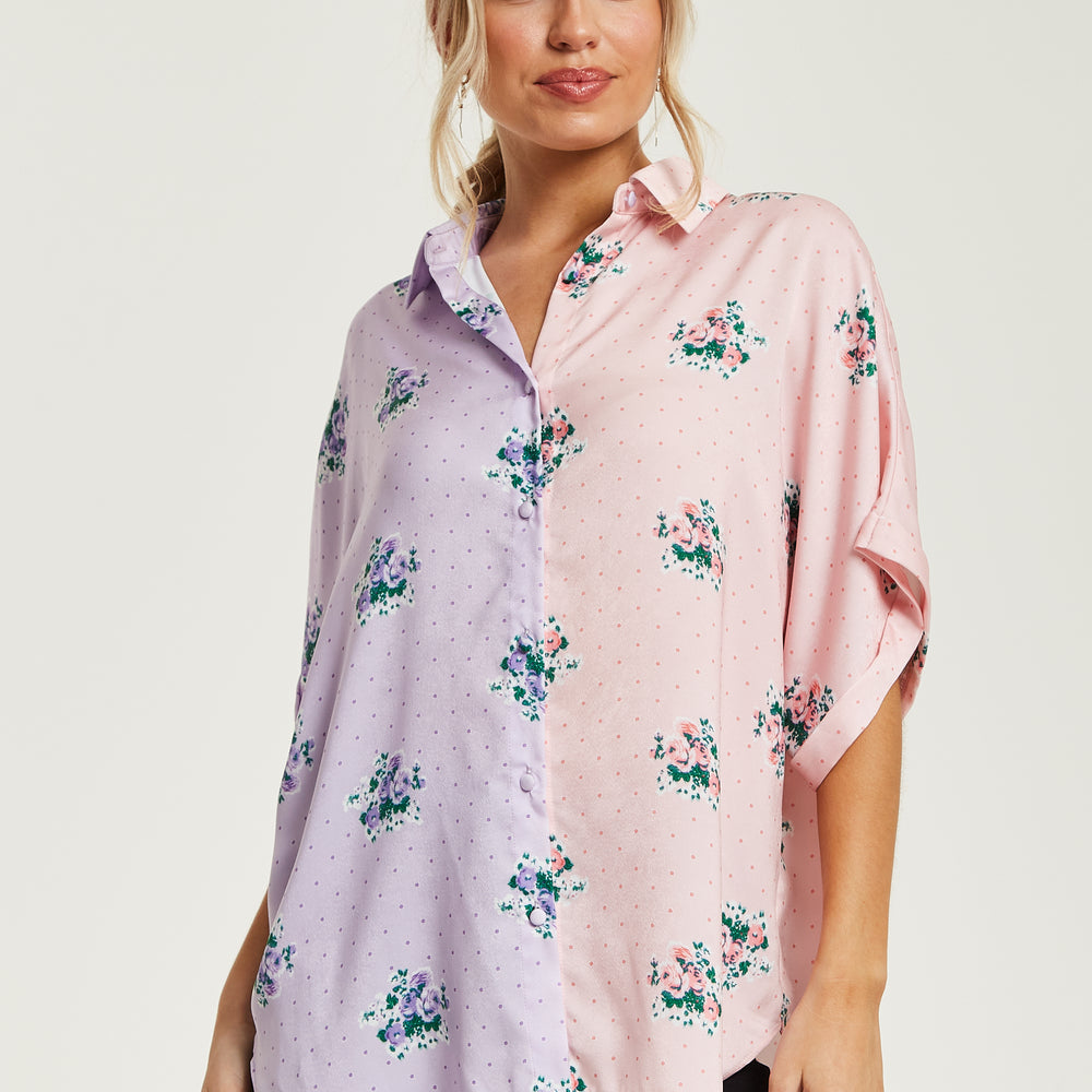 
                  
                    Liquorish Pink And Lilac Floral Print Shirt With Short Sleeves
                  
                