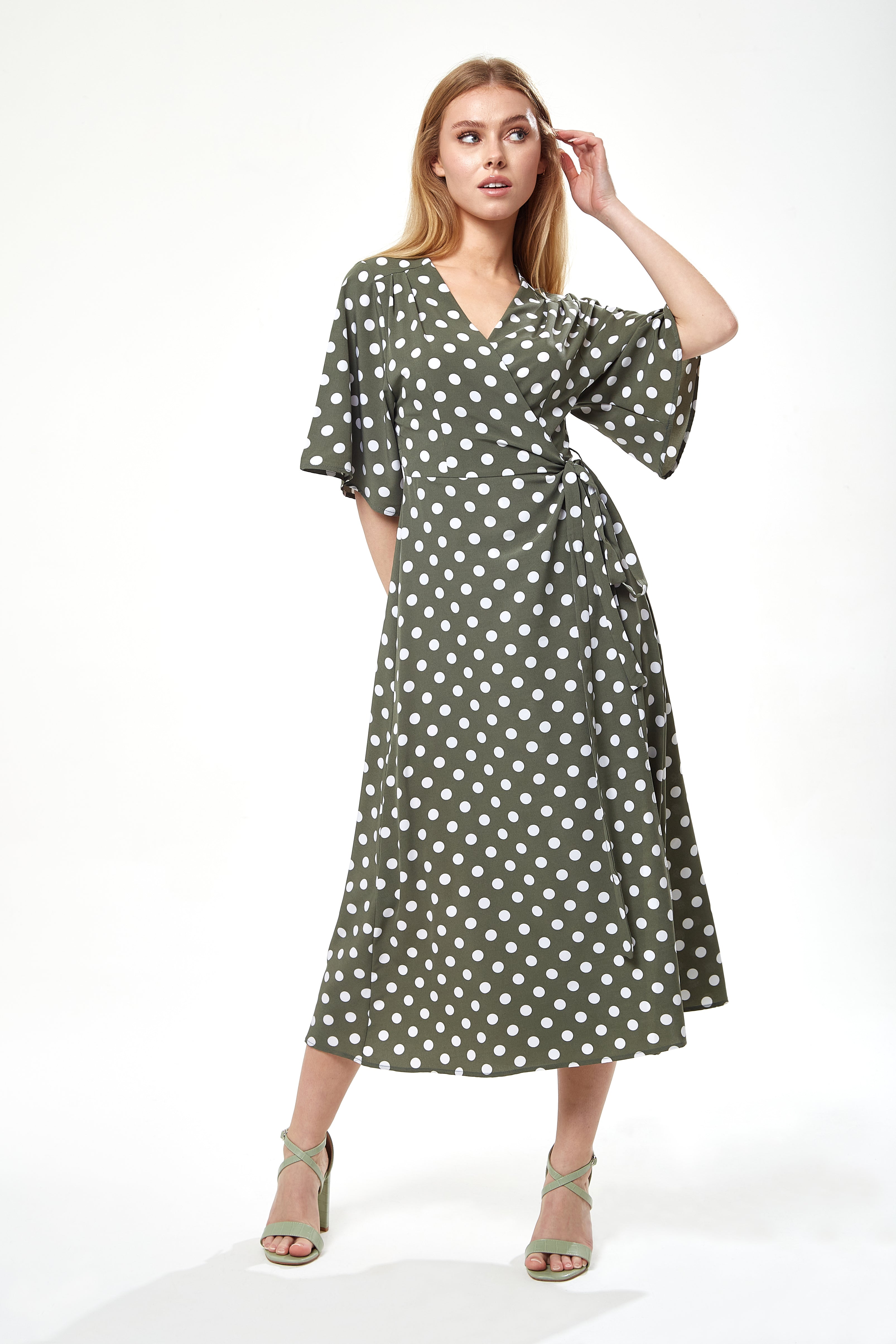 polka dot midi wrap dress Minnie Polka Dot Tiered Midi Dress