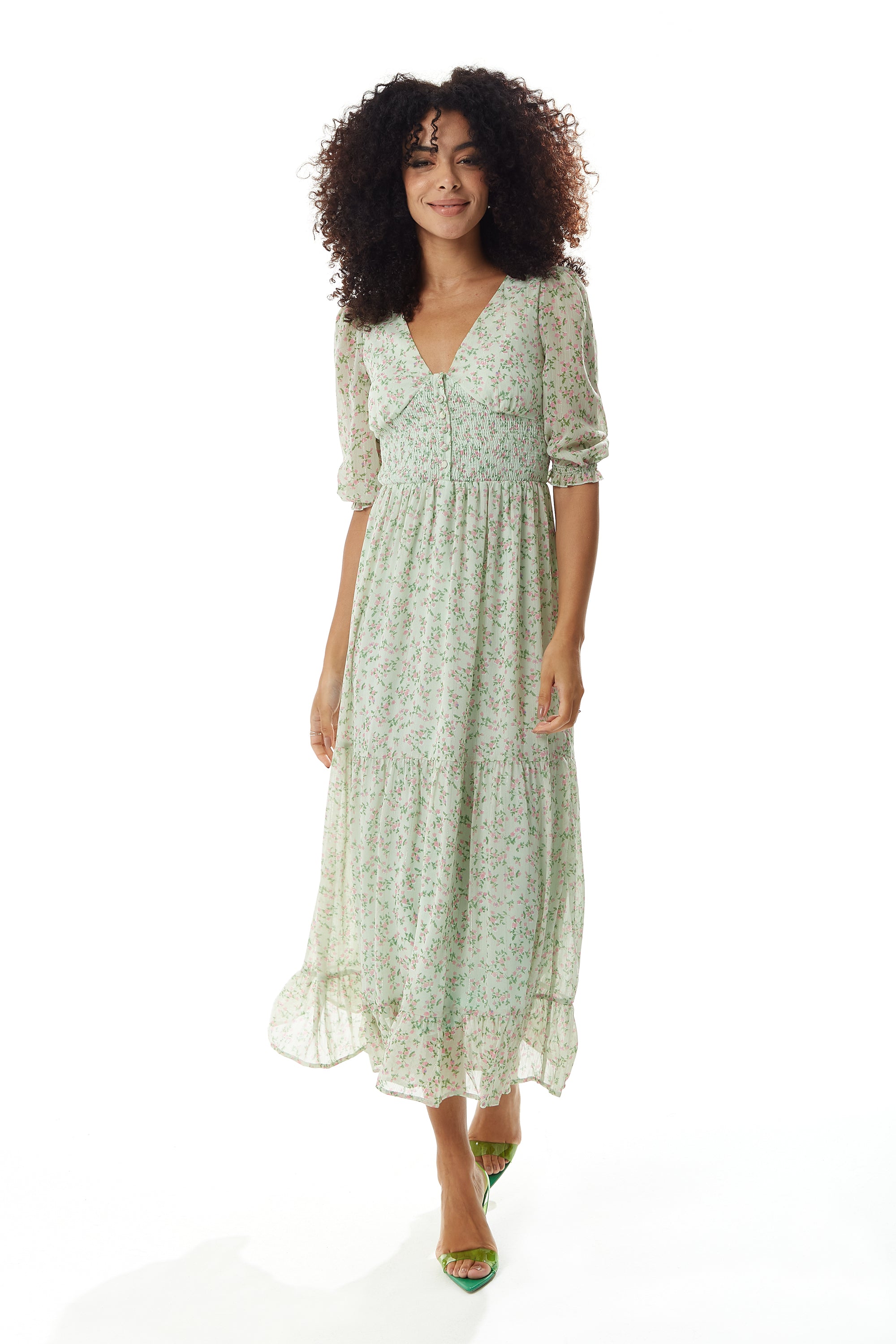 Liquorish Floral Maxi Chiffon Dress in Mint Green – Liquorish Online