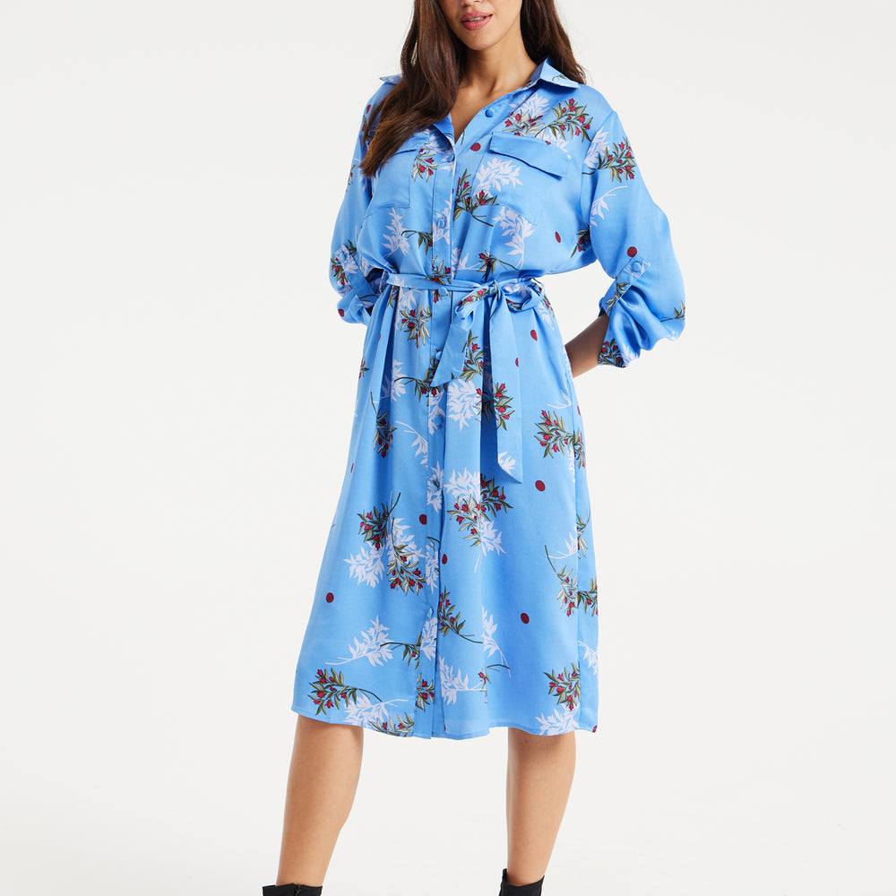 
                  
                    Liquorish Floral Print Shirt Dress In Light Blue
                  
                