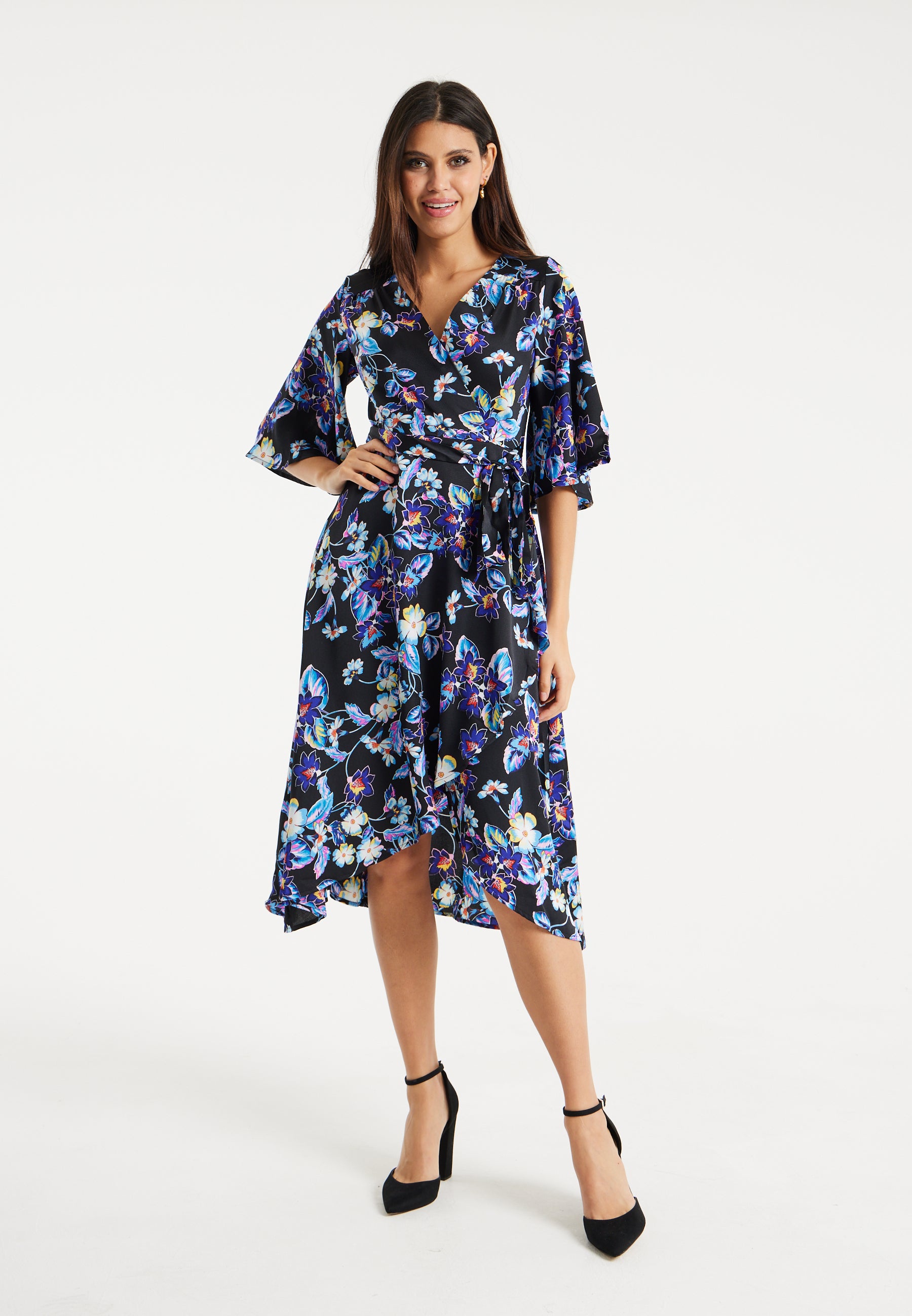 Liquorish floral print wrap midi dress best sale