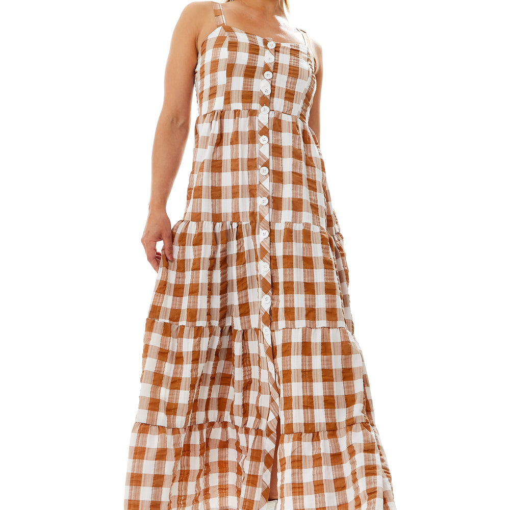 
                  
                    Liquorish Gingham Print Maxi Dress In Brown and White
                  
                