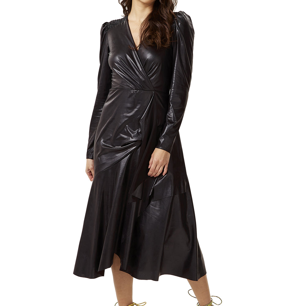 
                  
                    PU Wrap Midi Dress in Black with Long Sleeves
                  
                