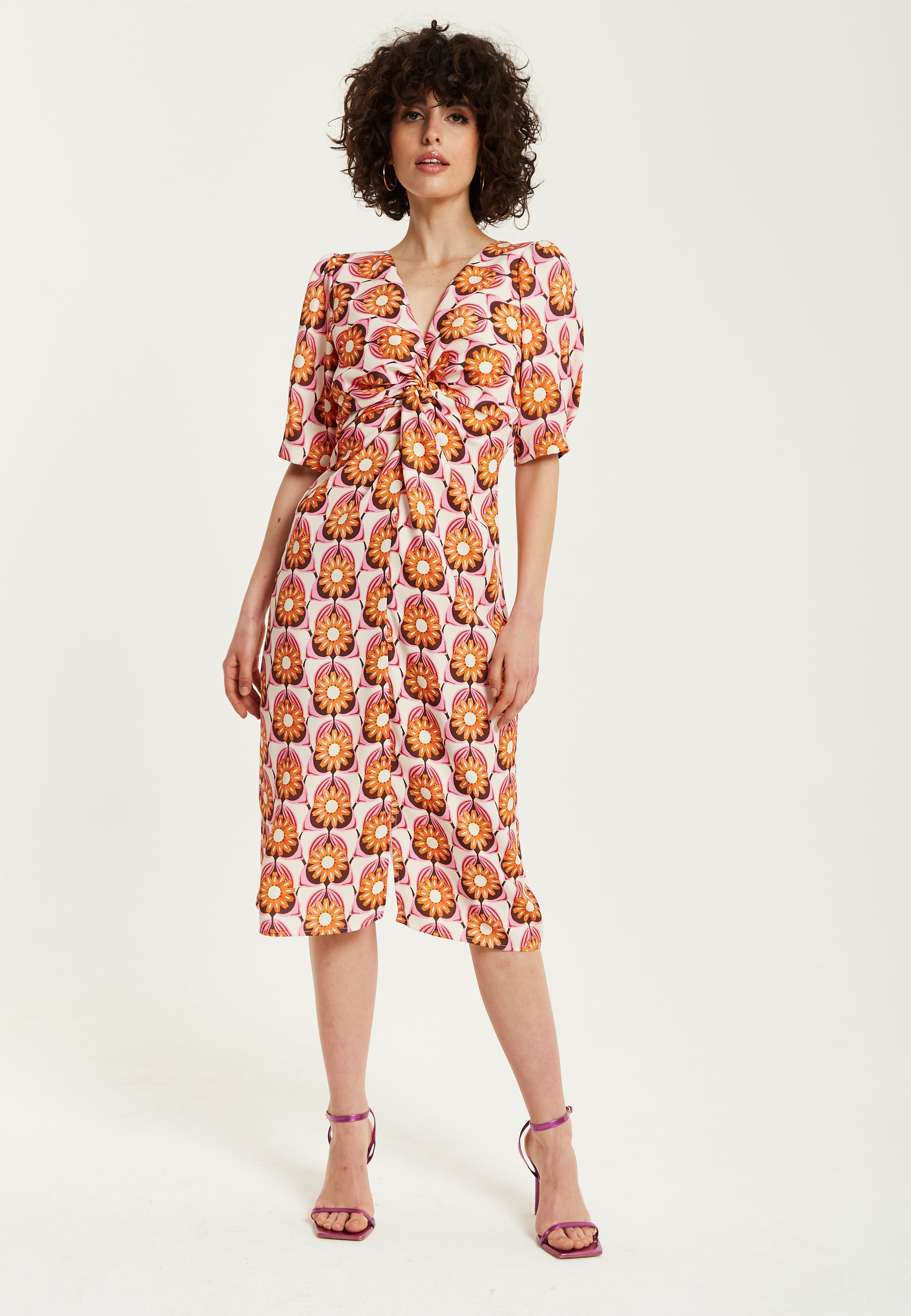 Liquorish Orange Floral Knot Front Midi Dress – Liquorish Online