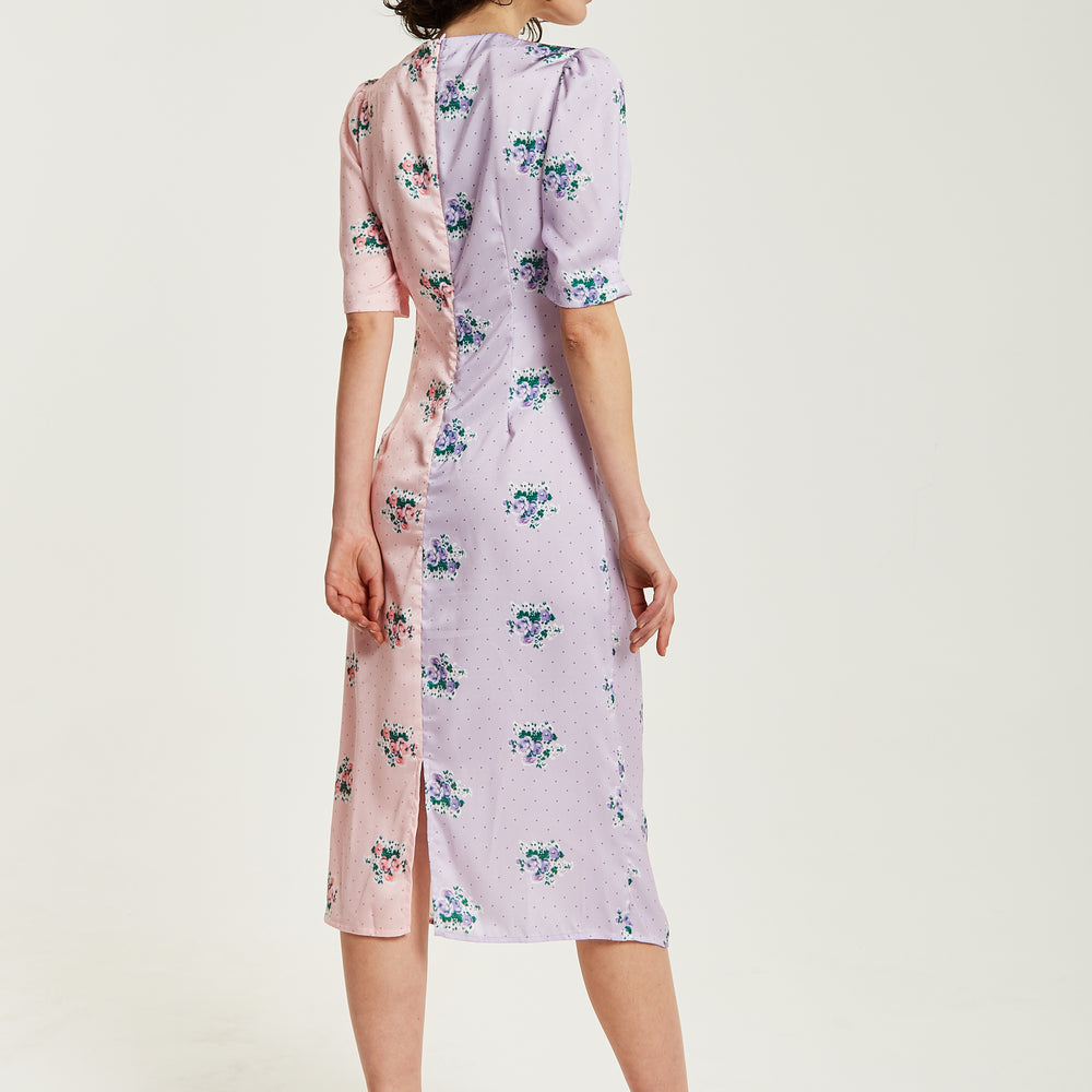 
                  
                    Liquorish Lilac And Pink Floral Knot Front Midi Dress With Short Sleeves
                  
                