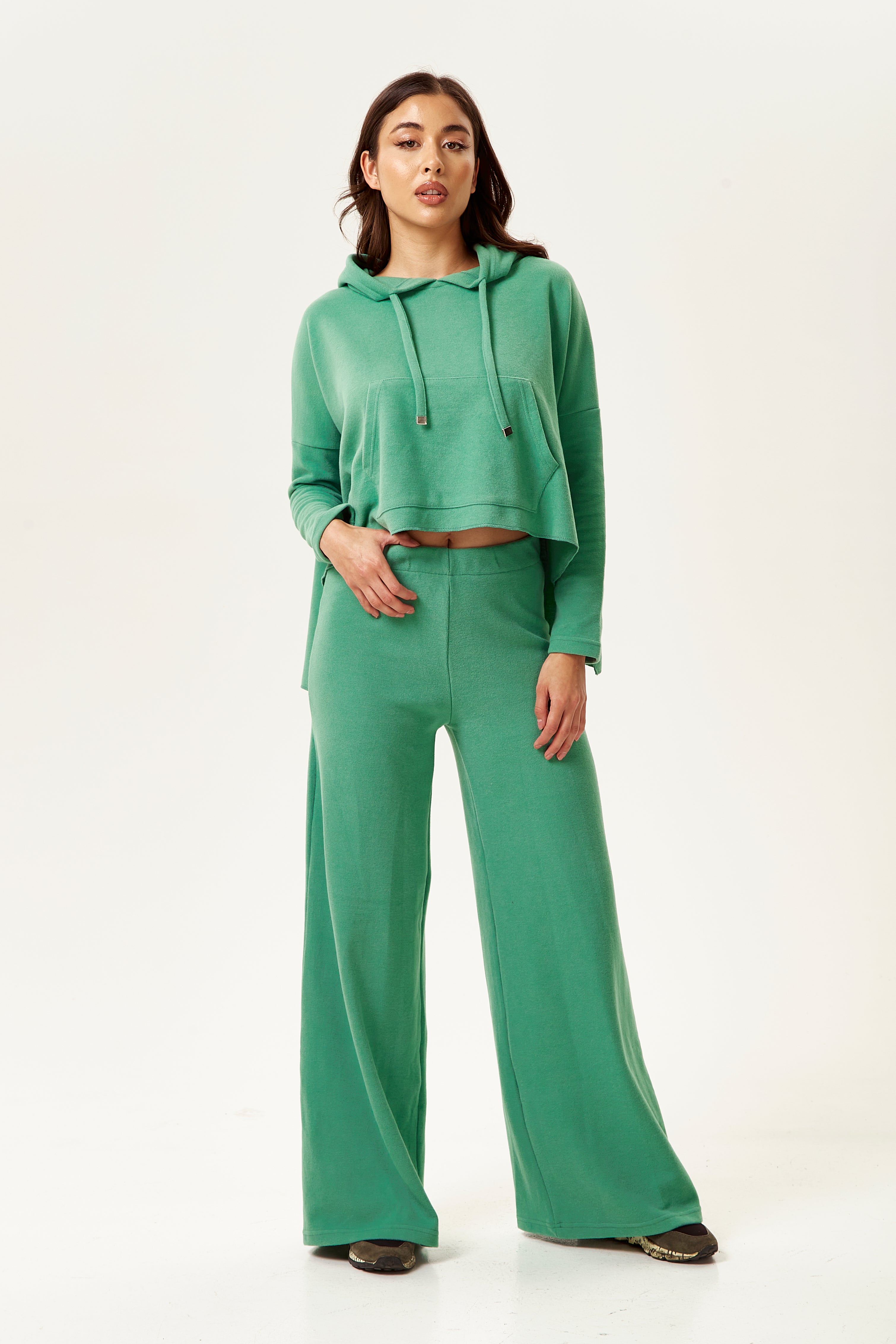 Liquorish Wide Leg Tracksuit Bottoms in Green