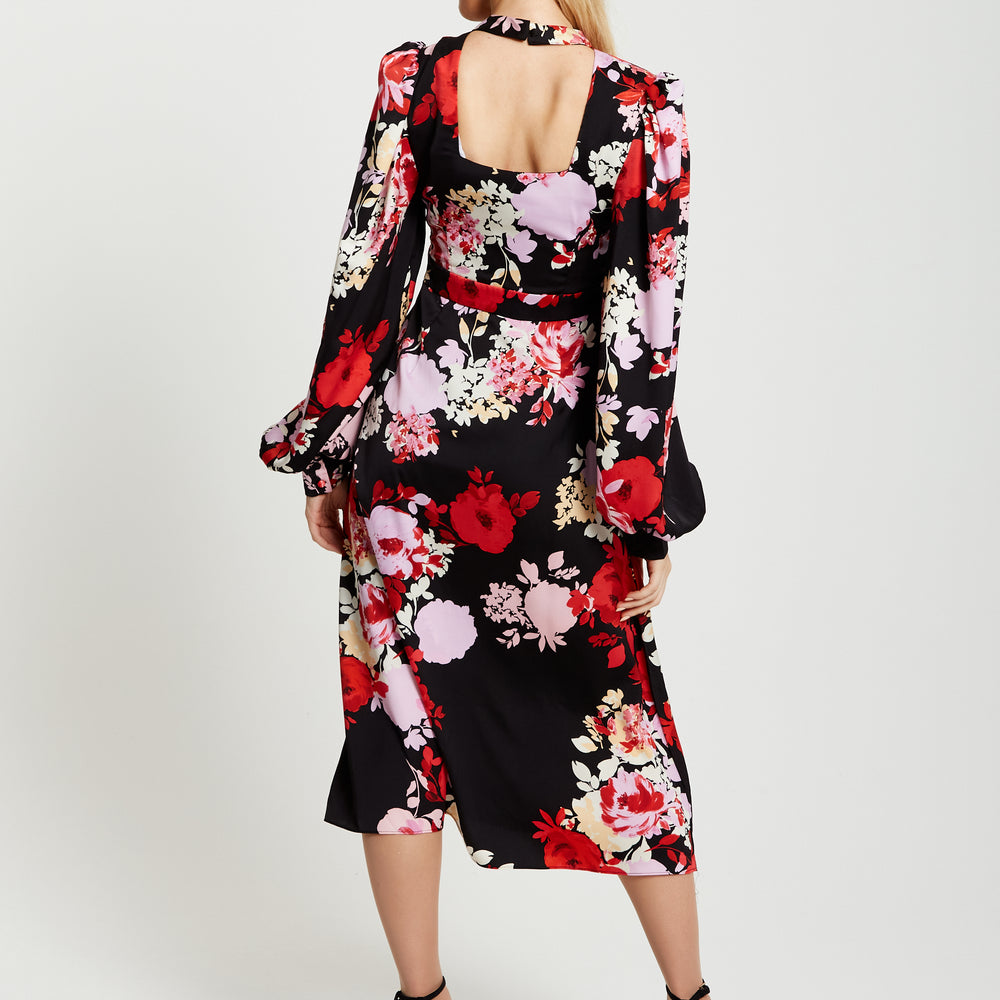 
                  
                    Liquorish Rose Print Midi Wrap Dress With Open Back Detail
                  
                