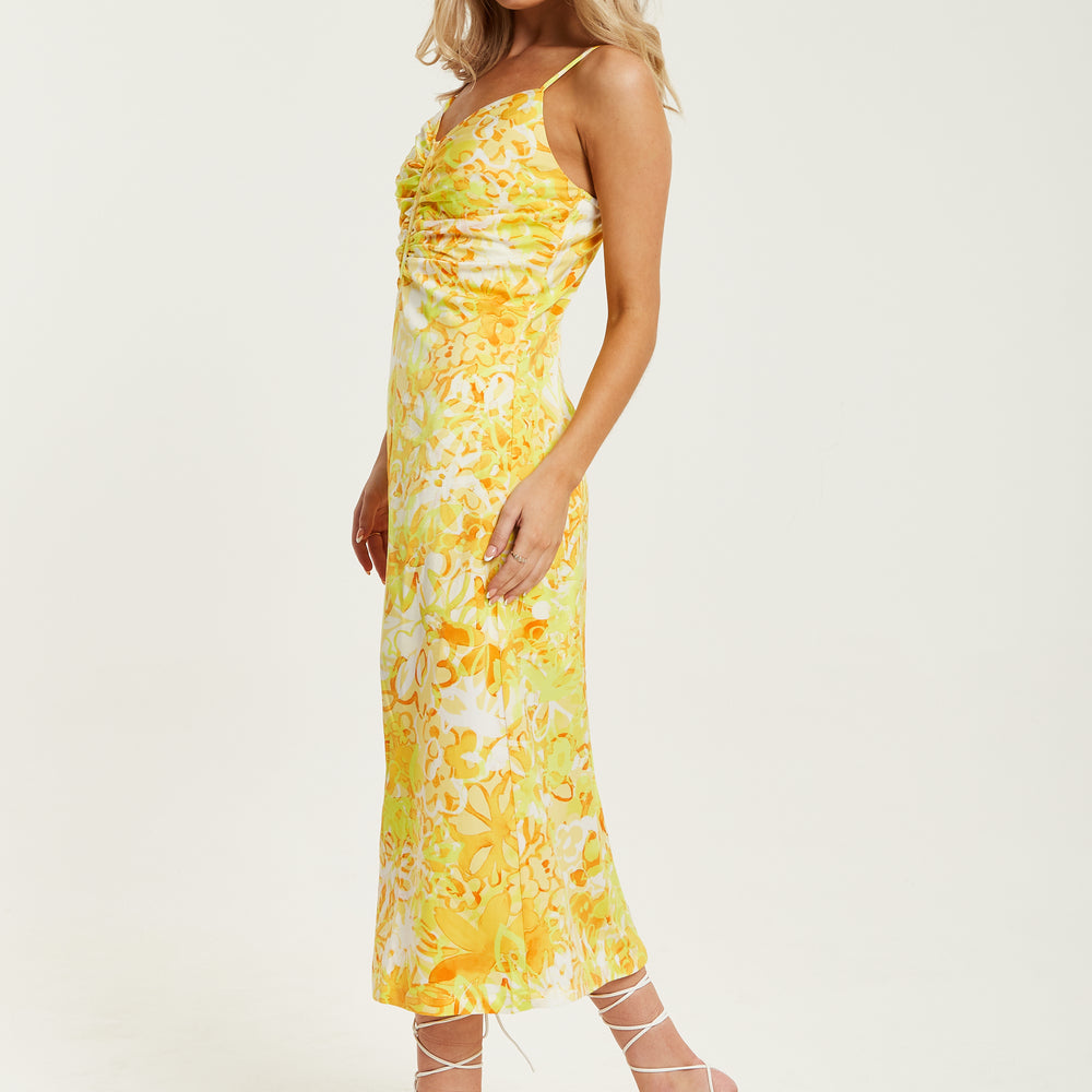 
                  
                    Liquorish Yellow And Orange Floral Print Ruched Maxi Dress
                  
                