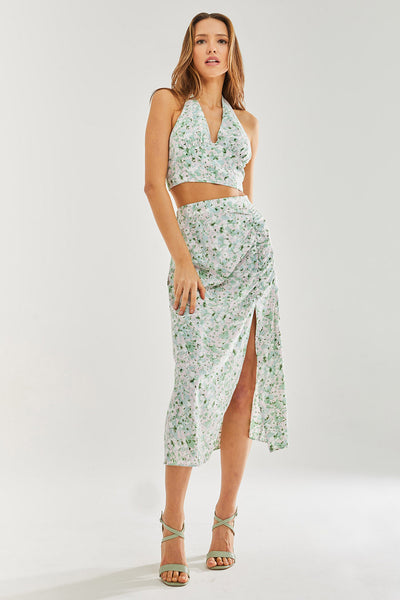 Green midi shop floral skirt