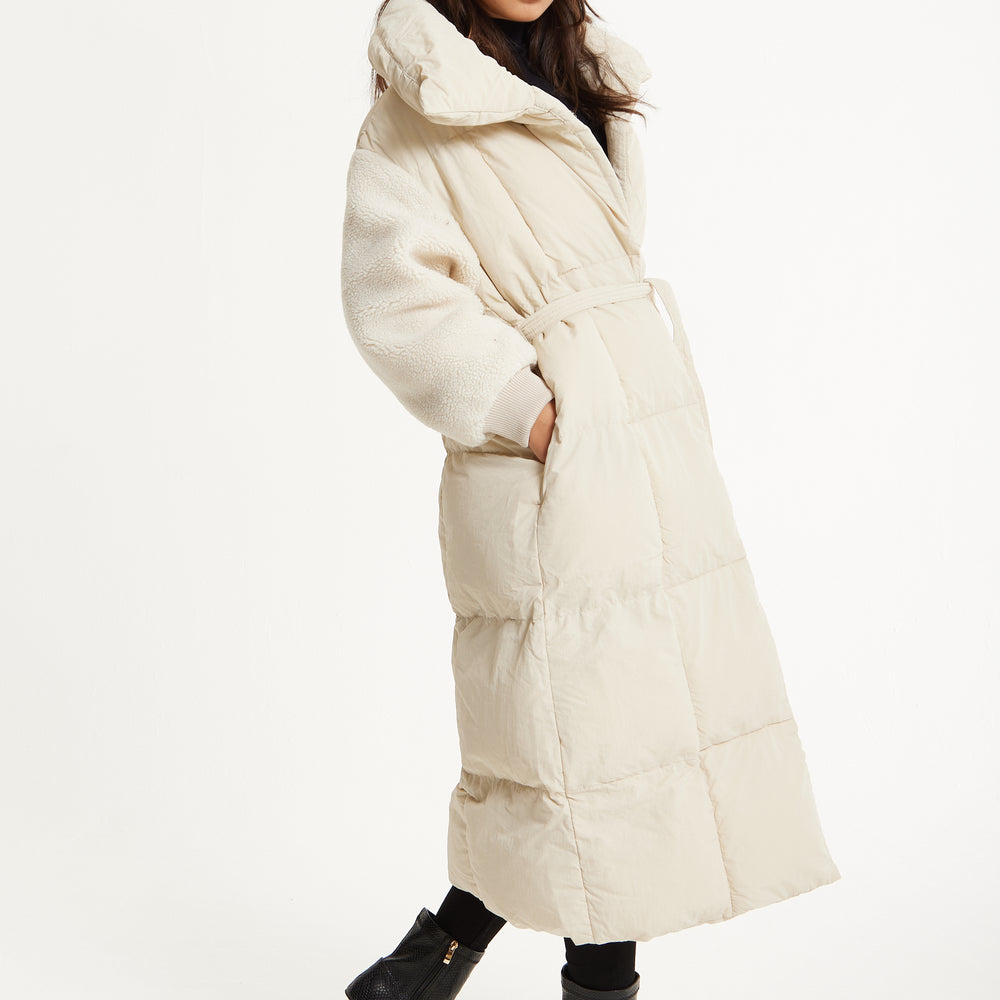 
                  
                    Cream Longline Belted Puffer Coat
                  
                