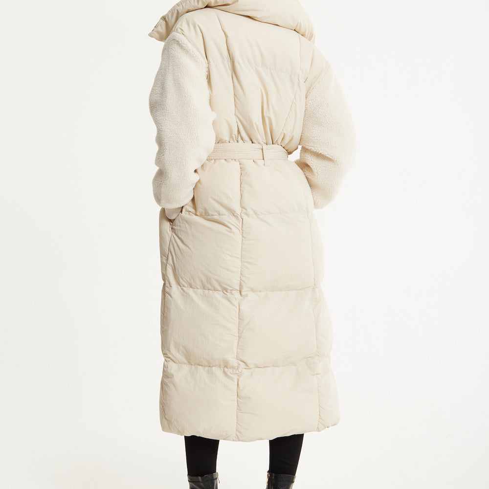 
                  
                    Cream Longline Belted Puffer Coat
                  
                