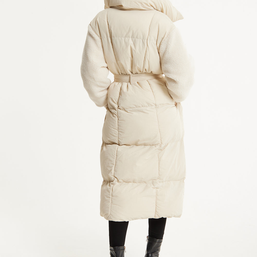 
                  
                    Cream Longline Belted Puffer Coat
                  
                