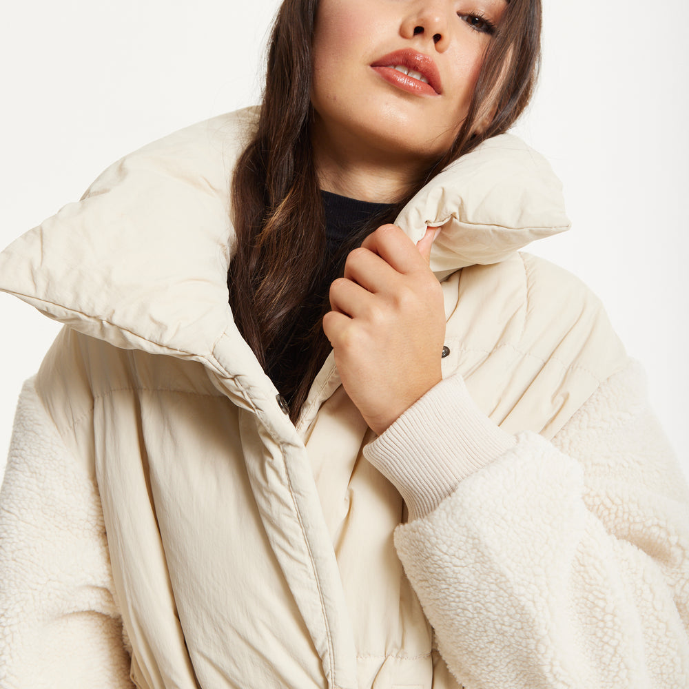 
                  
                    Cream Longline Belted Puffer Coat
                  
                