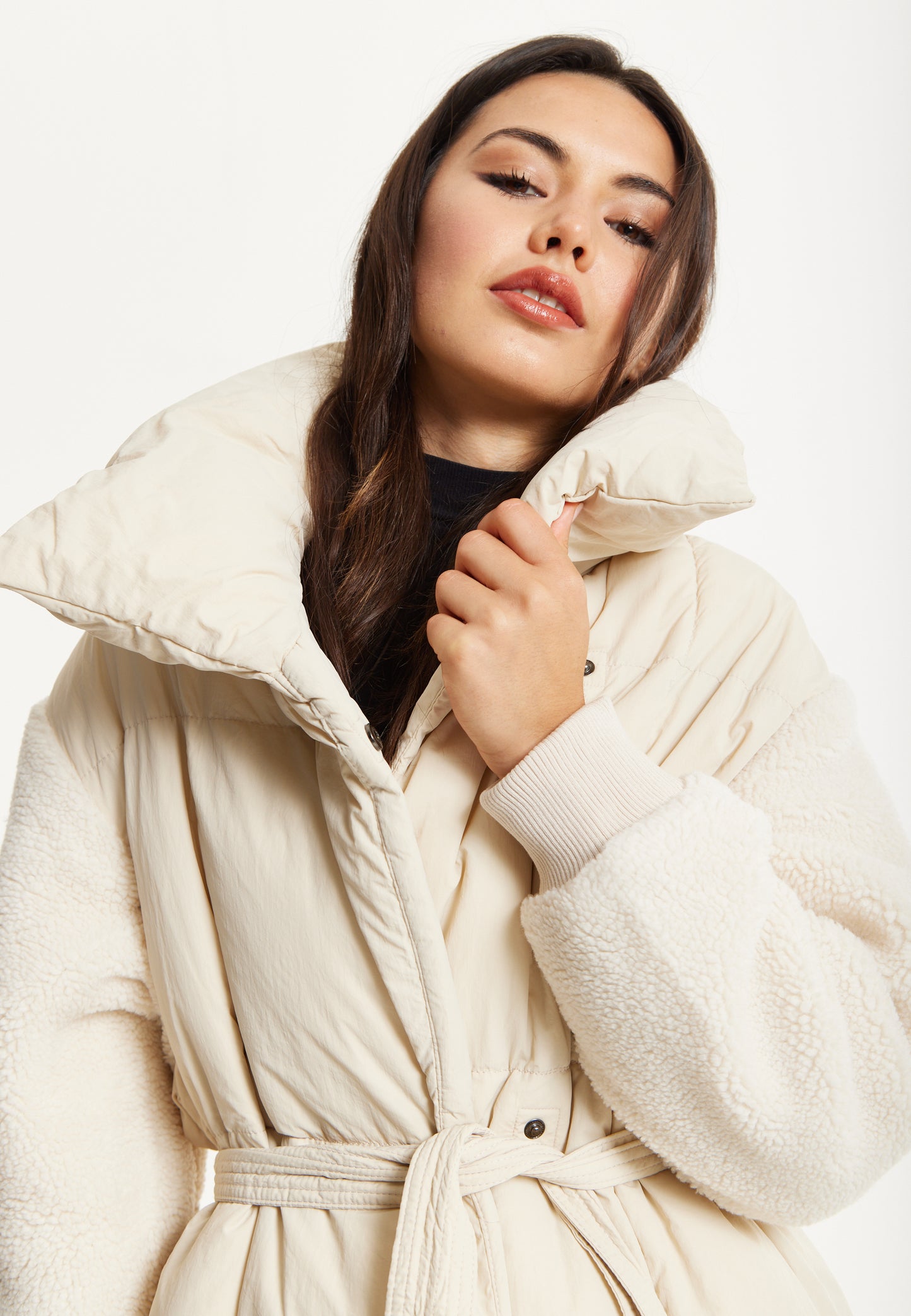 
                  
                    Cream Longline Belted Puffer Coat
                  
                