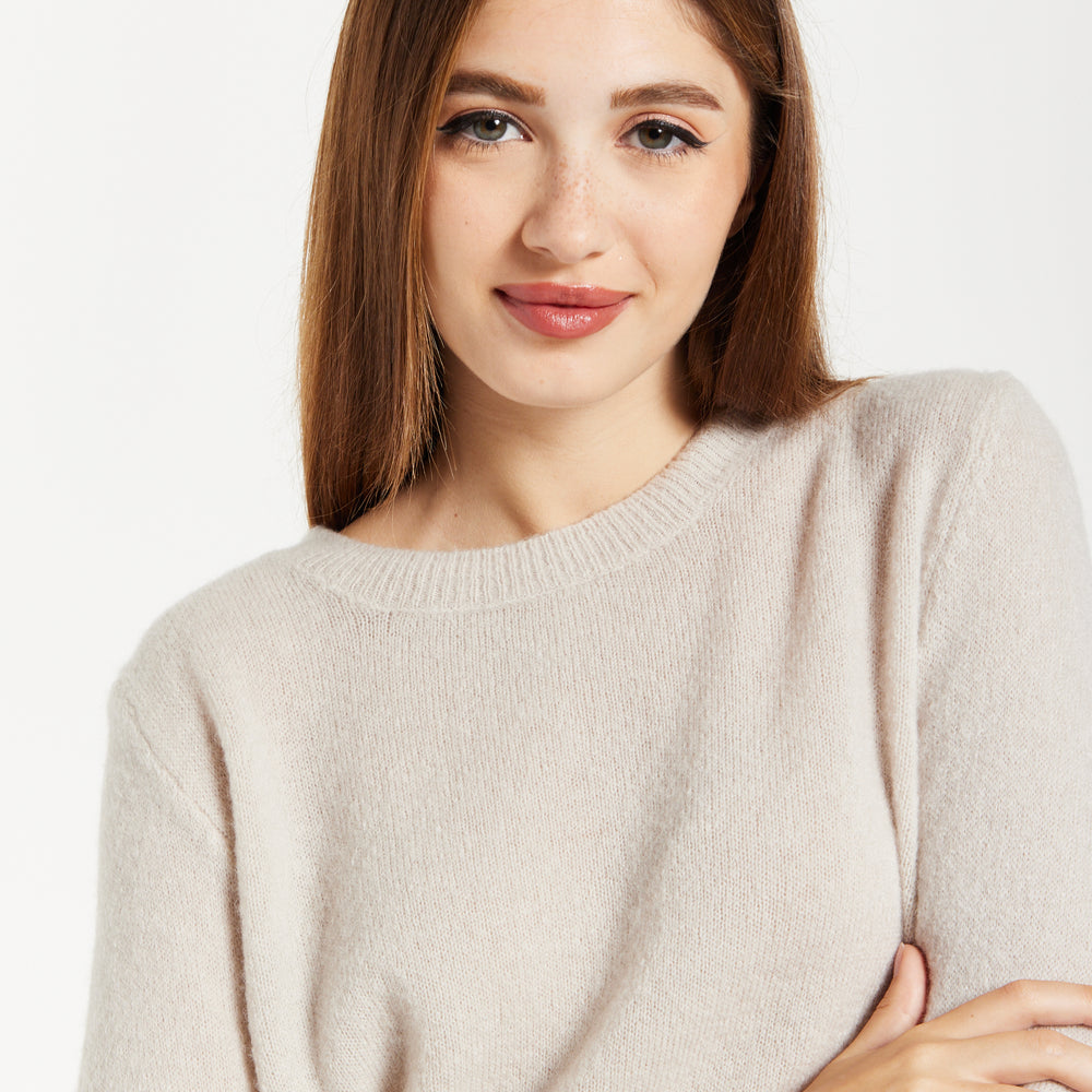 
                  
                    Liquorish Women's Jumper in Stone - Round Neck Super Soft Alpaca Knit with Long Sleeves for Ultimate Comfort and Style
                  
                