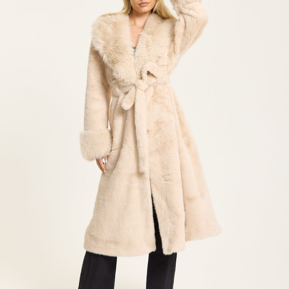 
                  
                    Beige Longline Faux Fur Coat
                  
                