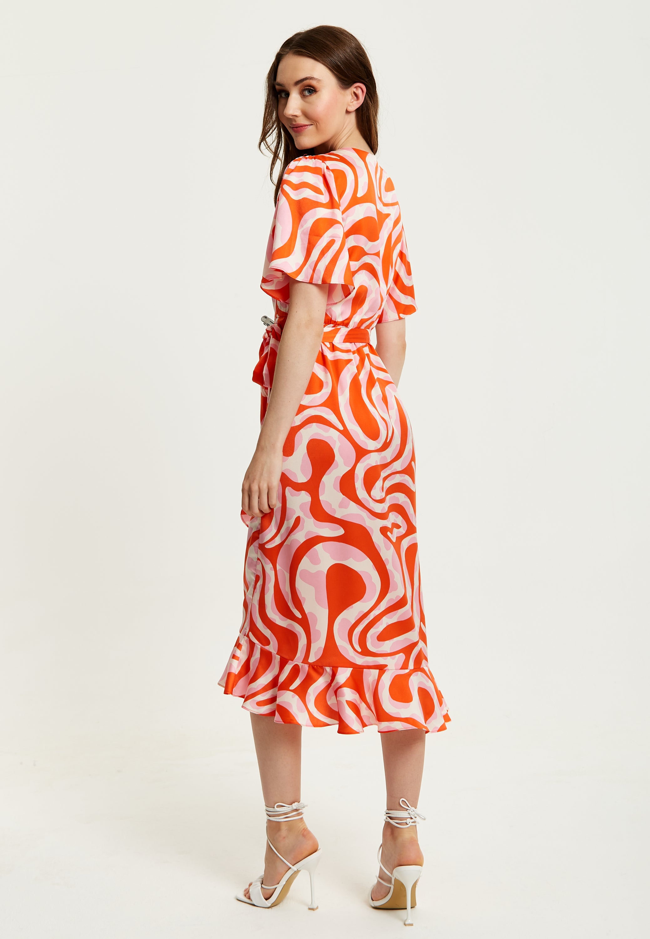 Liquorish Pink And Red Abstract Print Midi Wrap Dress – Liquorish Online