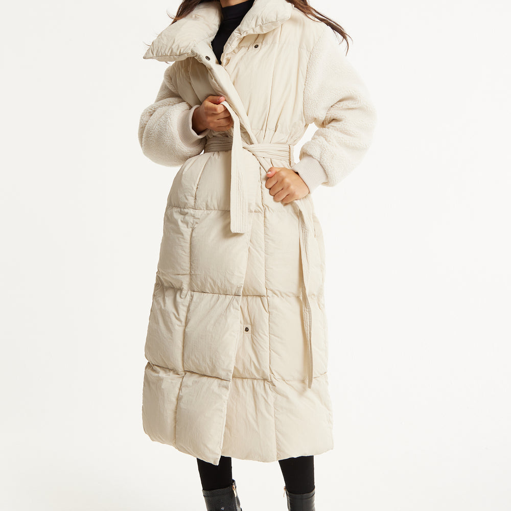 
                  
                    Cream Longline Belted Puffer Coat
                  
                