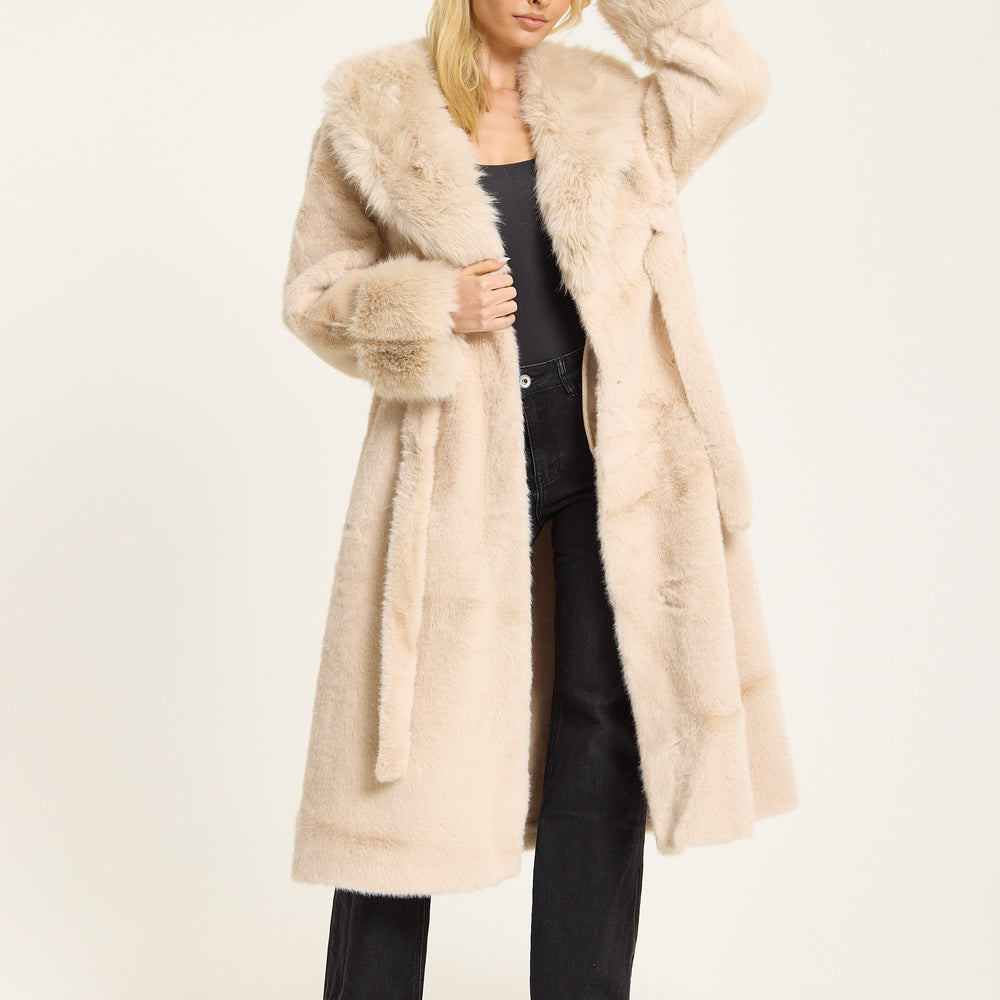 
                  
                    Beige Longline Faux Fur Coat
                  
                