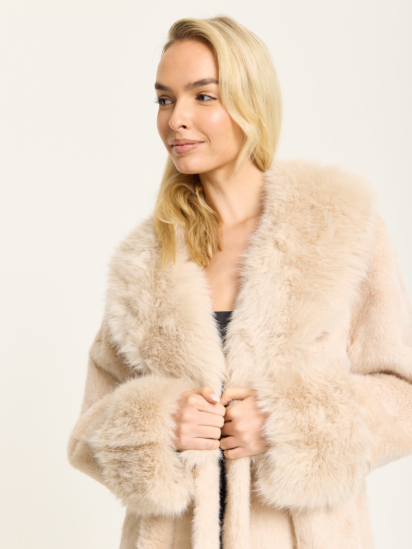 
                  
                    Beige Longline Faux Fur Coat
                  
                