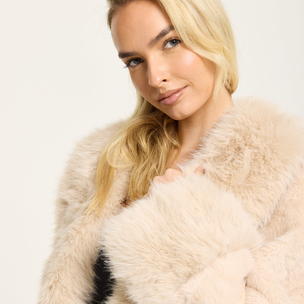 
                  
                    Beige Longline Faux Fur Coat
                  
                