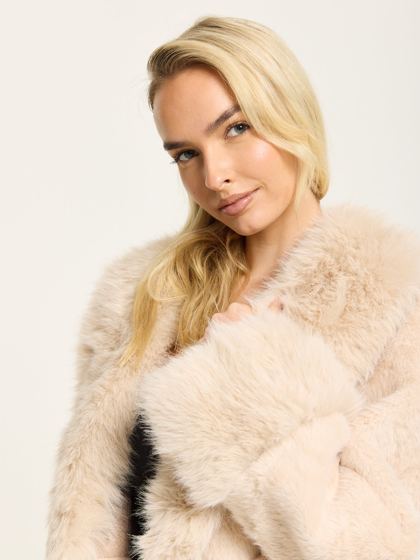 
                  
                    Beige Longline Faux Fur Coat
                  
                