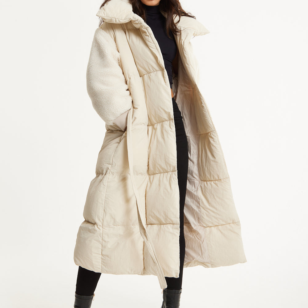 
                  
                    Cream Longline Belted Puffer Coat
                  
                