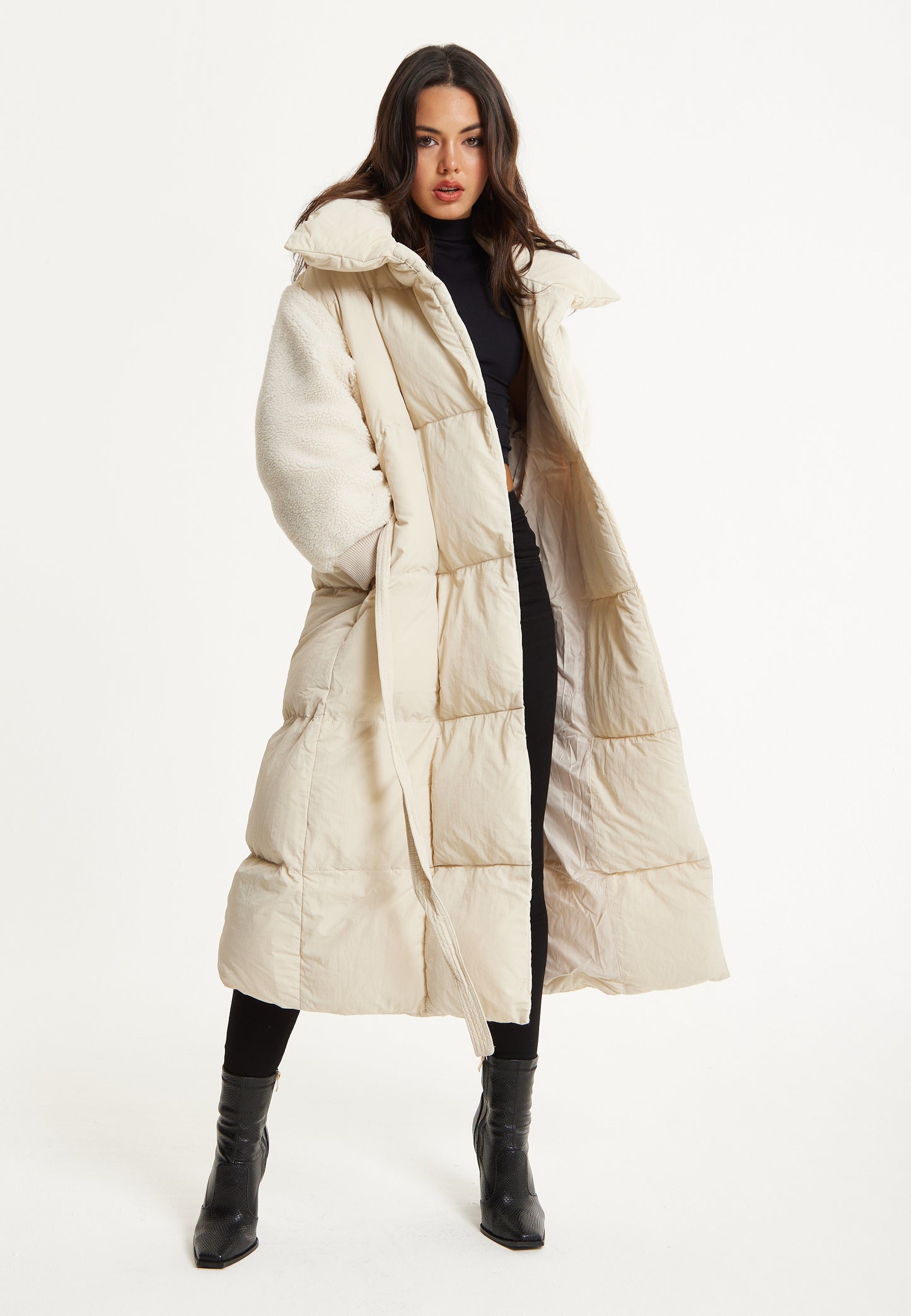 
                  
                    Cream Longline Belted Puffer Coat
                  
                